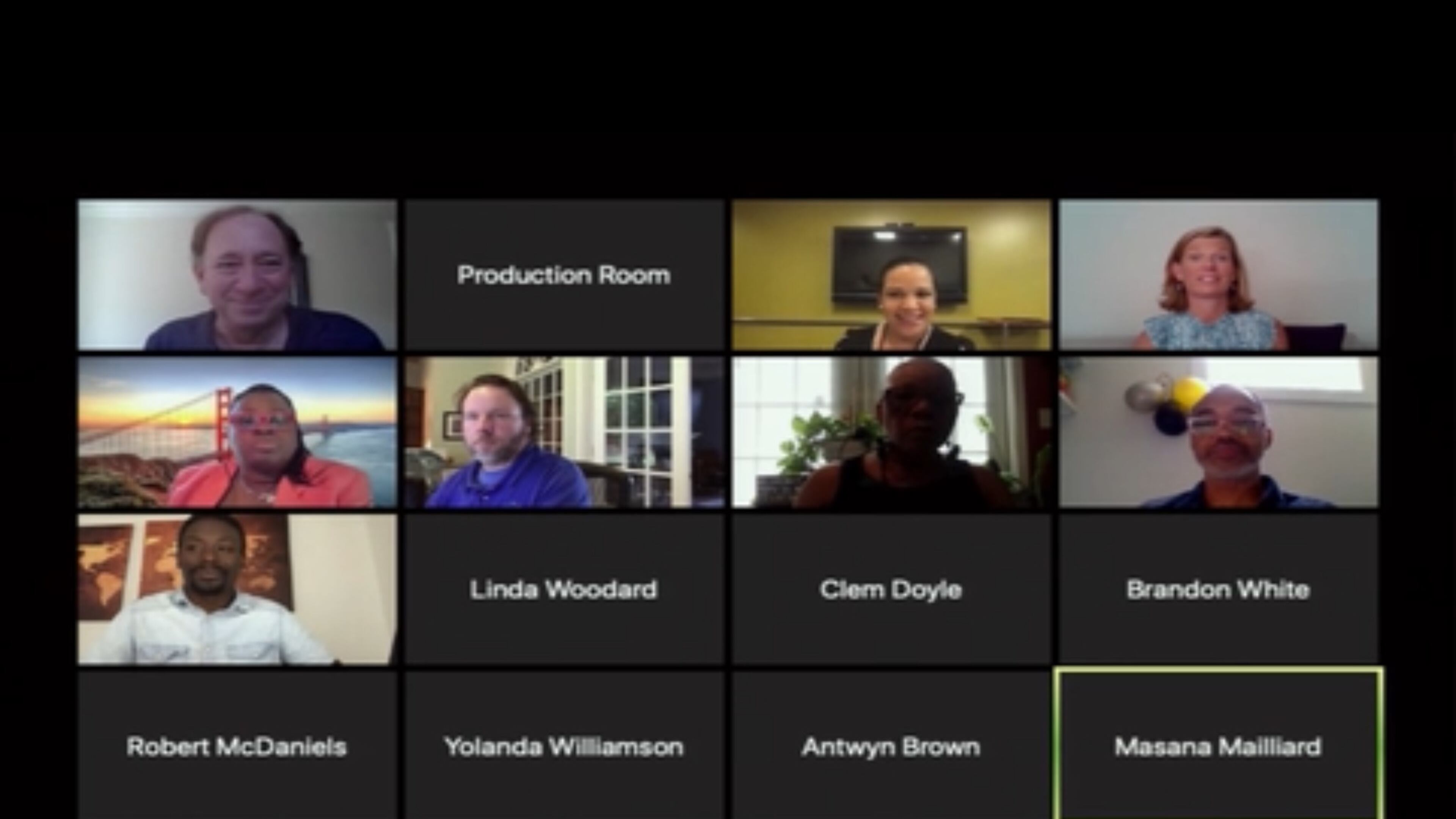 A screenshot from the July 13 DeKalb County Board of Education meeting shows members of the board and Superintendent Cheryl Watson-Harris, second from right, discussing district business.