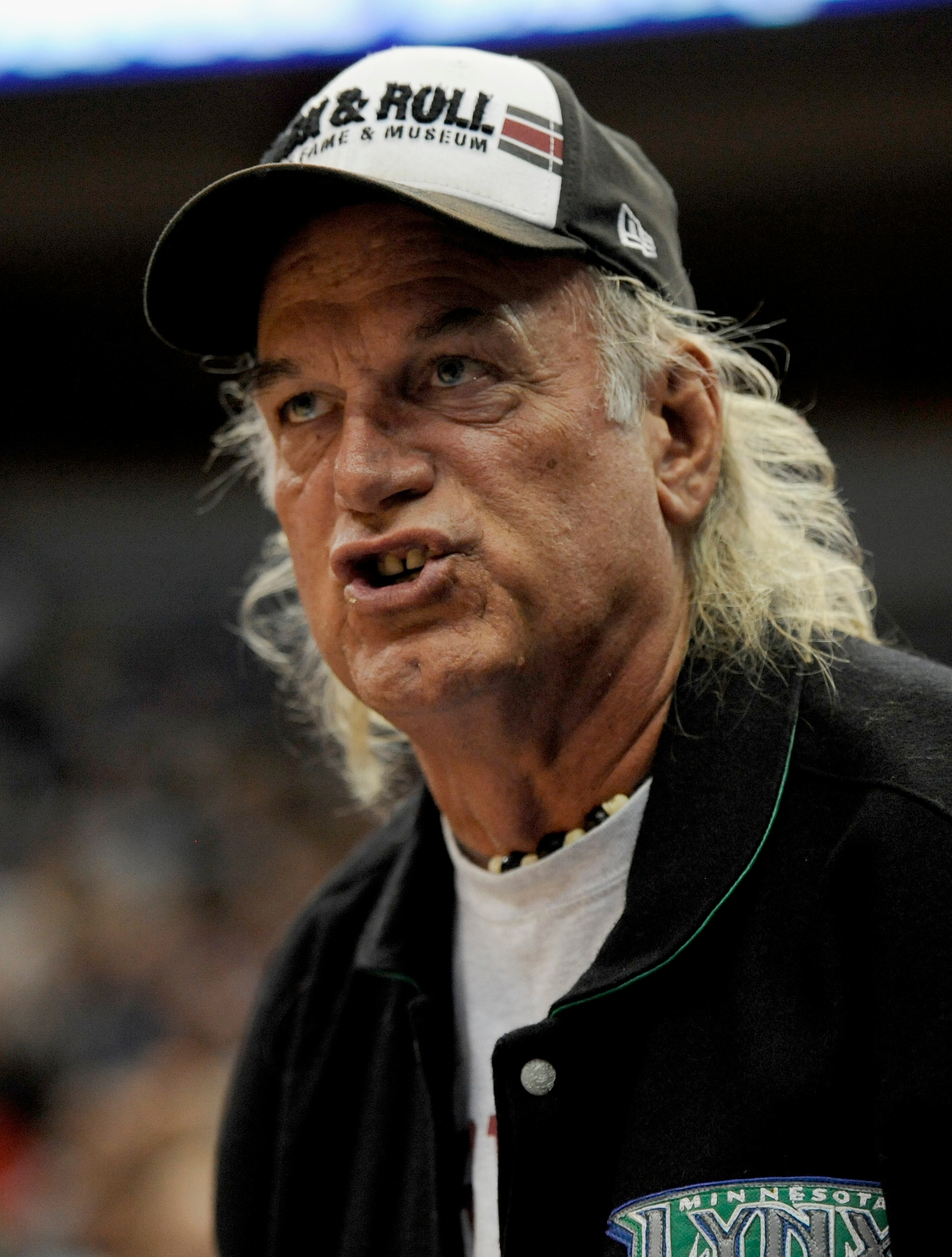 Former Governor of Minnesota Jesse Ventura complains to the referees during the third quarter of Game Two of the 2012 WNBA Finals between the Minnesota Lynx and the Indiana Fever on October 17, 2012 at Target Center in Minneapolis, Minnesota. The Lynx defeated the Fever 83-71. NOTE TO USER: User expressly acknowledges and agrees that, by downloading and or using this Photograph, user is consenting to the terms and conditions of the Getty Images License Agreement. (Photo by Hannah Foslien/Getty Images)