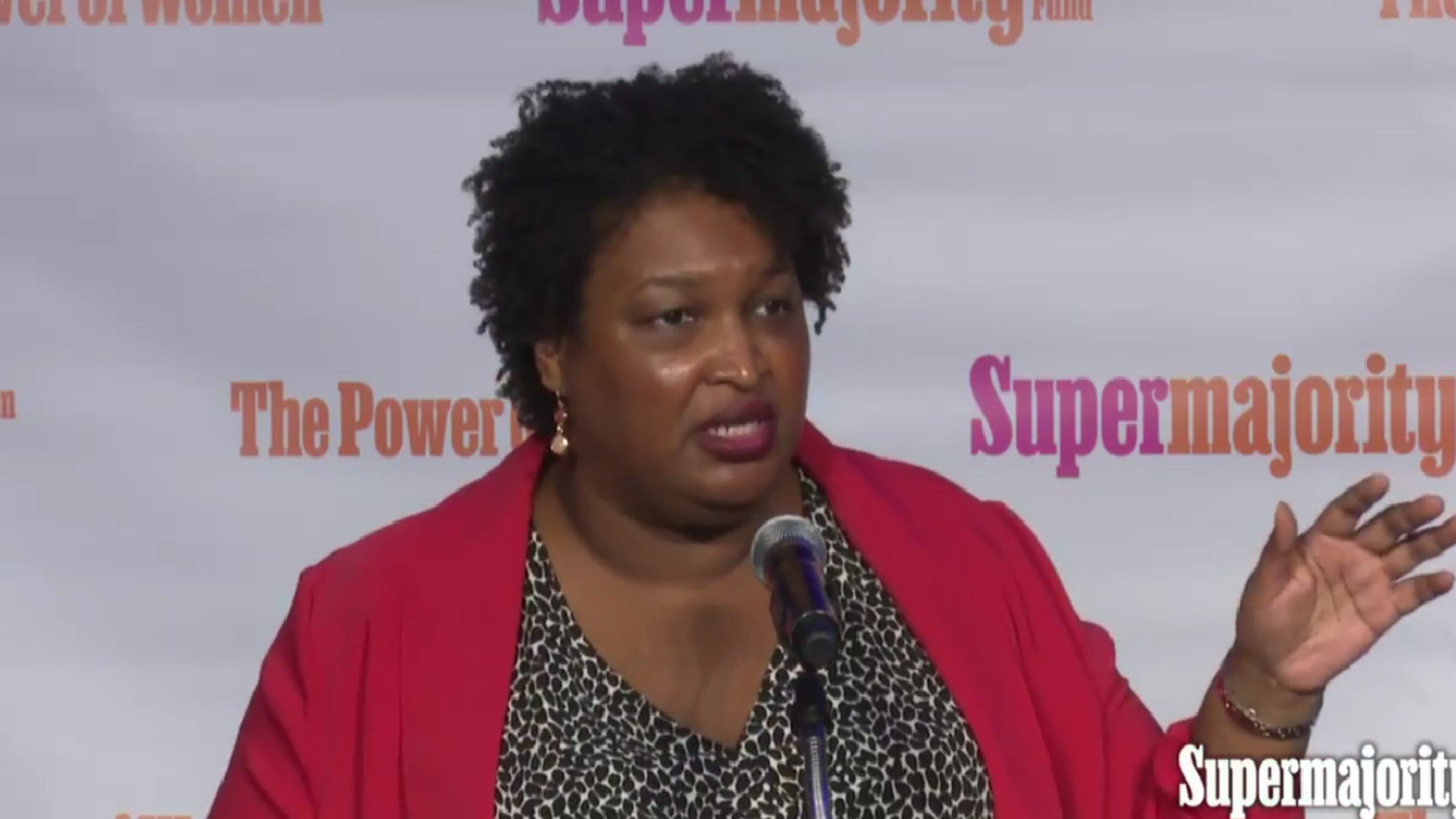 Stacey Abrams addresses a crowd in Atlanta for a Supermajority launch.