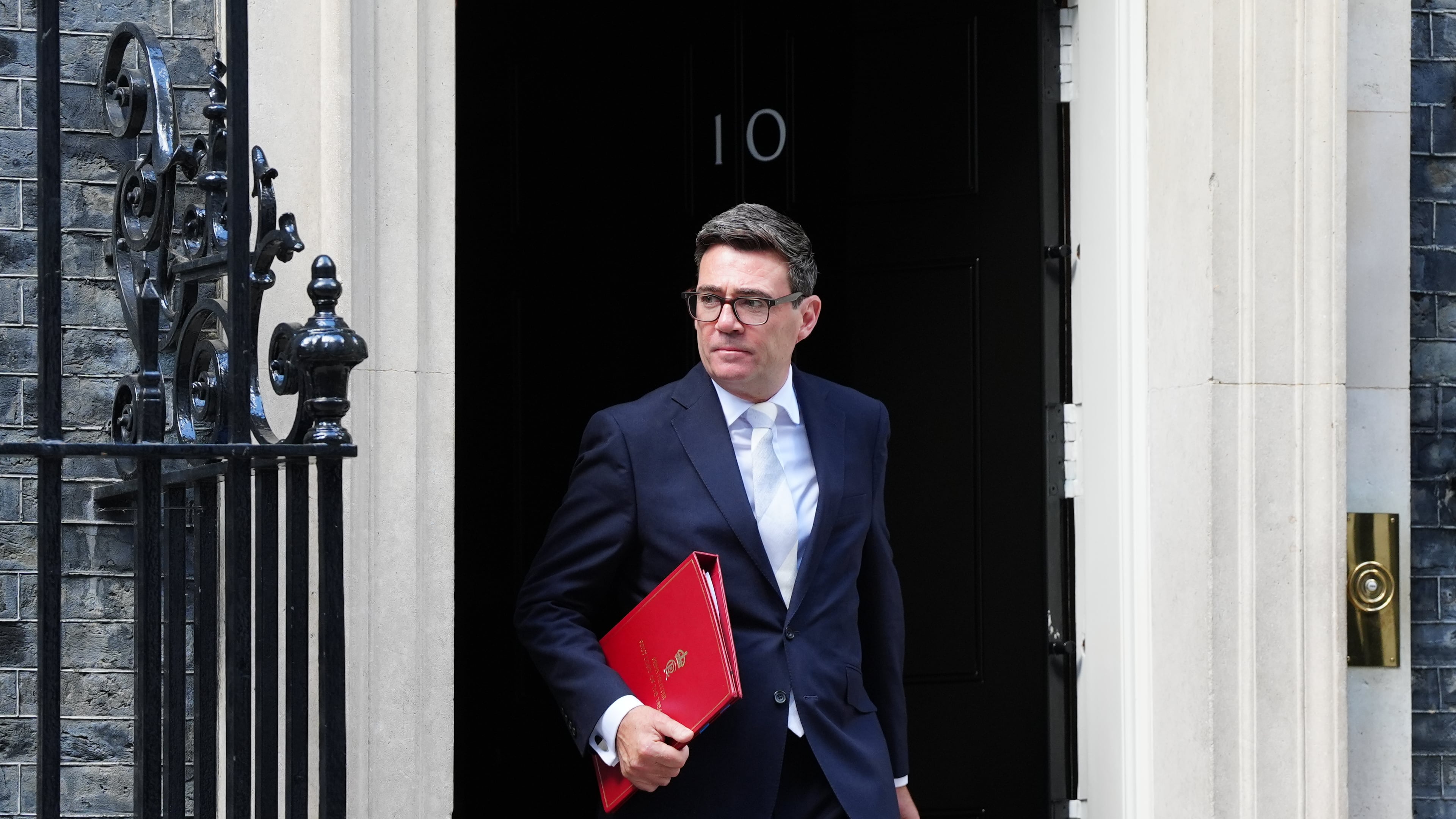Britain's Prime Minister Andy Burnham leaves 10 Downing Street, London, Tuesday, Sept. 1, 2026. (Stefan Rousseau/PA via AP)