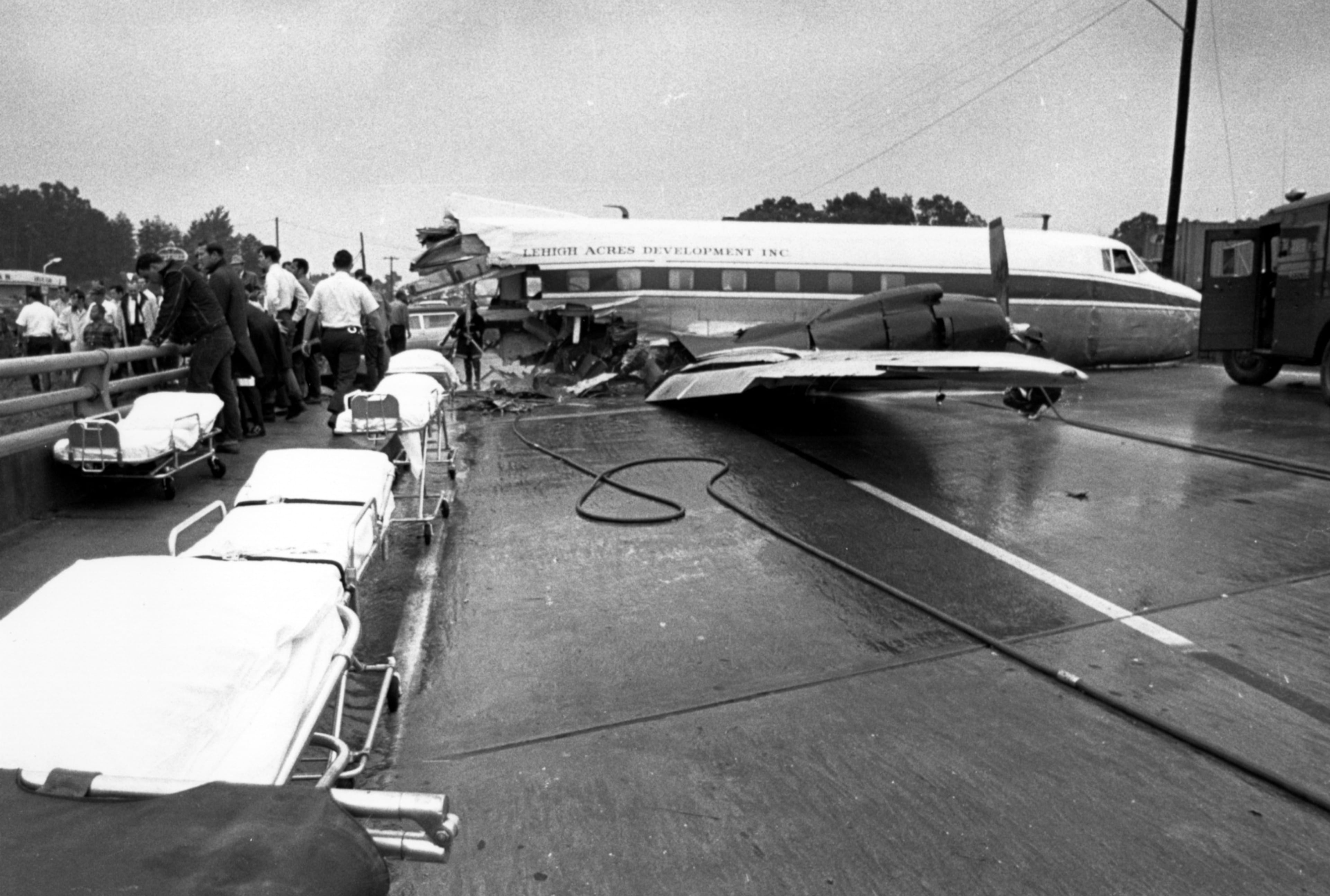 May 30, 1970 -- Four members of one family and a neighbor traveling in a car on I-285 were killed when Flight 701 hit their car and one aircraft passenger died as well. Thirty others on the plane, including the pilots and a flight attendant, were injured. In its report, the NTSB determined that improper fueling led to the loss of engine power, which the board cited as the probable cause for the crash.Read the 1970 NTSB crash report (.PDF format) | Latest news on Malaysia Airlines Flight 370