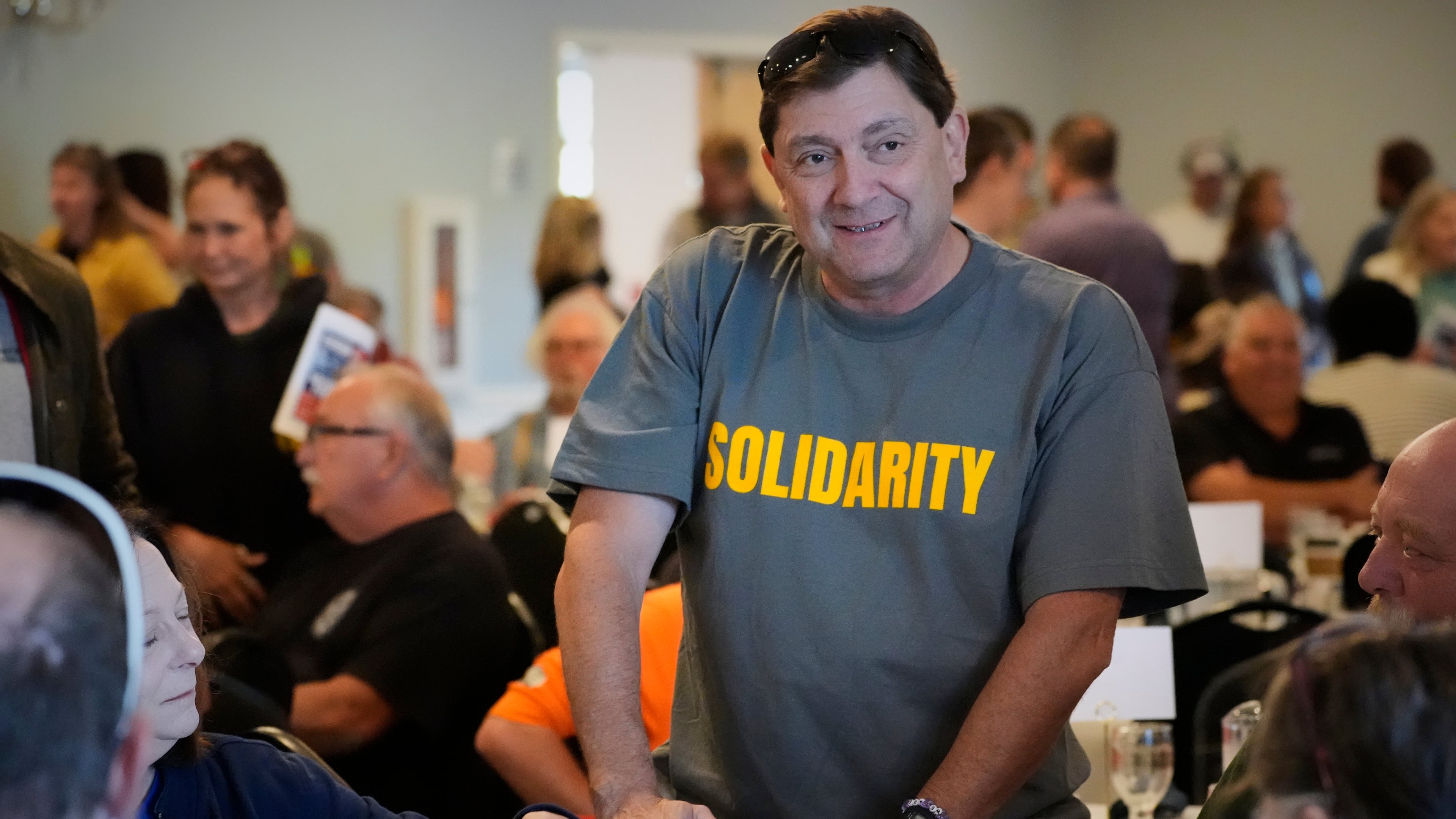 Troy Jackson, Democratic candidate for U.S. Senate, speaks to attendees at the Southern Maine Labor Council breakfast, Monday, Sept. 7, 2026, in South Portland, Maine. (AP Photo/Robert F. Bukaty)