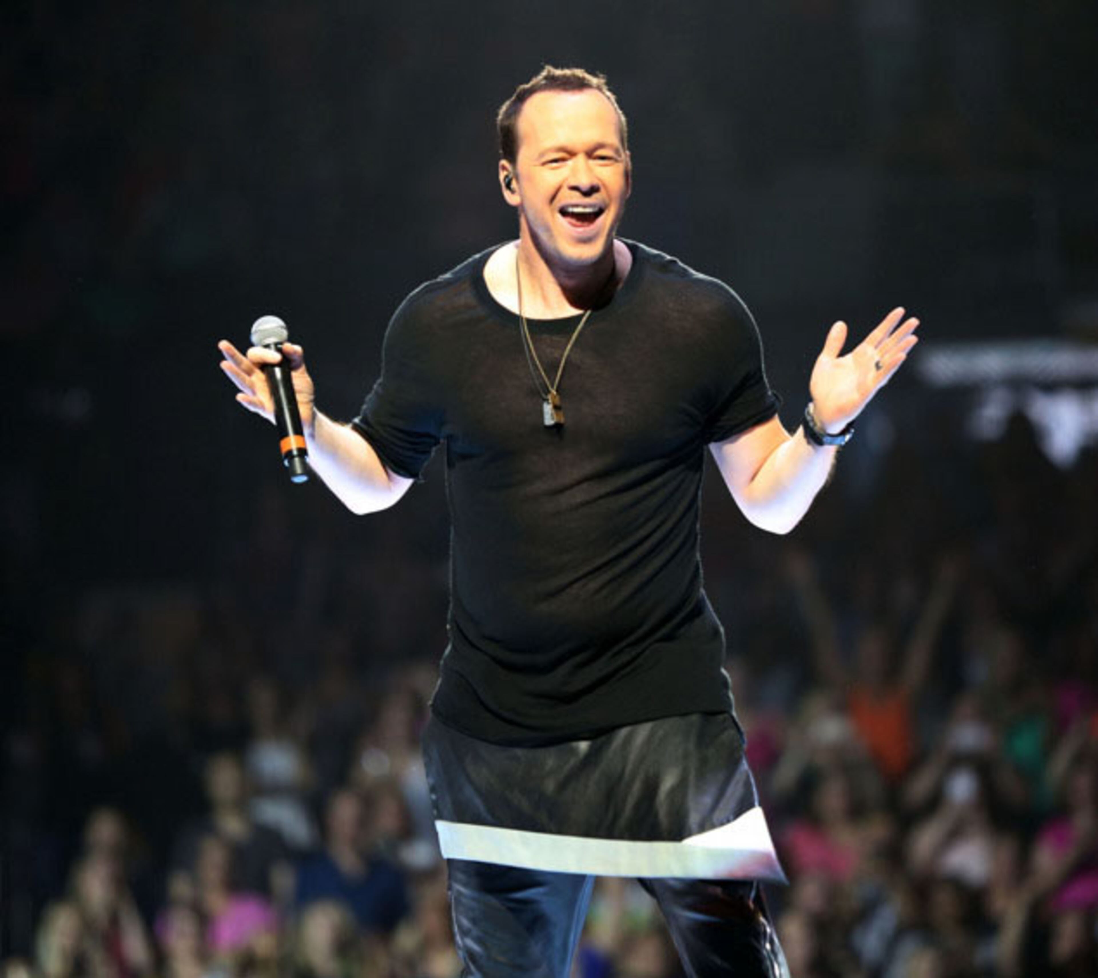 Donnie Wahlberg performs on stage. Boy band New Kids on the Block (also initialized as NKOTB) brought their "Main Event" tour to Philips Arena in Atlanta on Saturday, June 6, 2015, with TLC and Nelly as supporting acts. NKOTB were formed in 1984 in Boston by Maurice Starr, who had discovered New Edition, and went on to sell in excess of 80 million records worldwide. Robb D. Cohen/RobbsPhotos.com