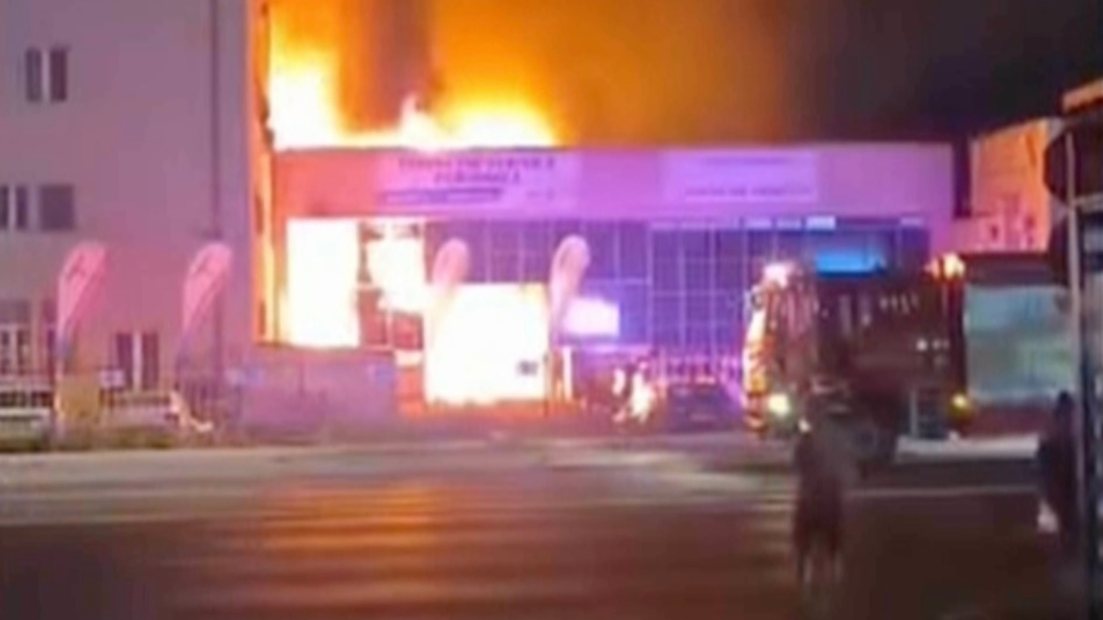 This image taken from video provided by Romanian Intelligence Service (SRI) shows a fire at an industrial site next to a state-owned Romanian arms manufacturer in central Brasov County, Romania, on Sept. 14, 2026. (Romanian Intelligence Service via AP)