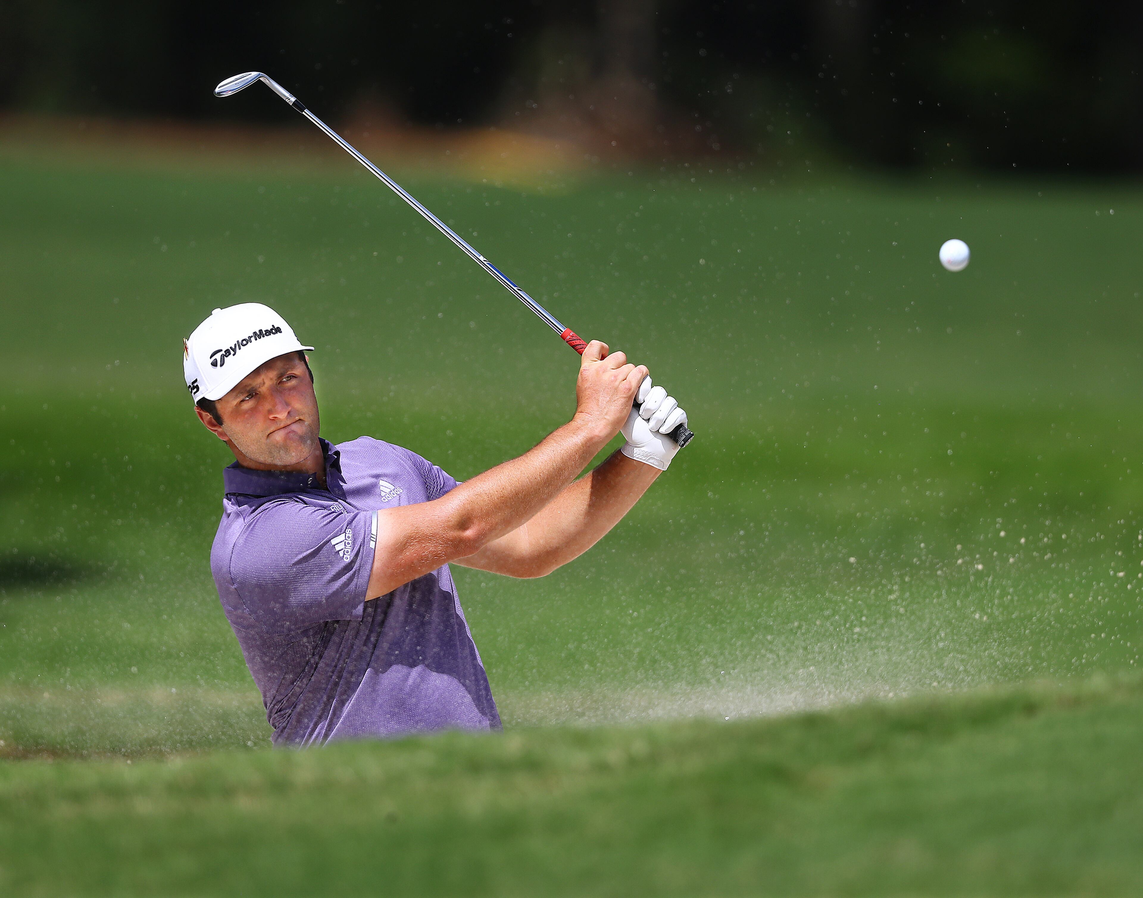 Jon Rahm hits from the bunker to the second hole during his practice round for the Tour Championship at East Lake Golf Club on Thursday, Sept. 3, 2020 in Atlanta. “Curtis Compton / Curtis.Compton@ajc.com”