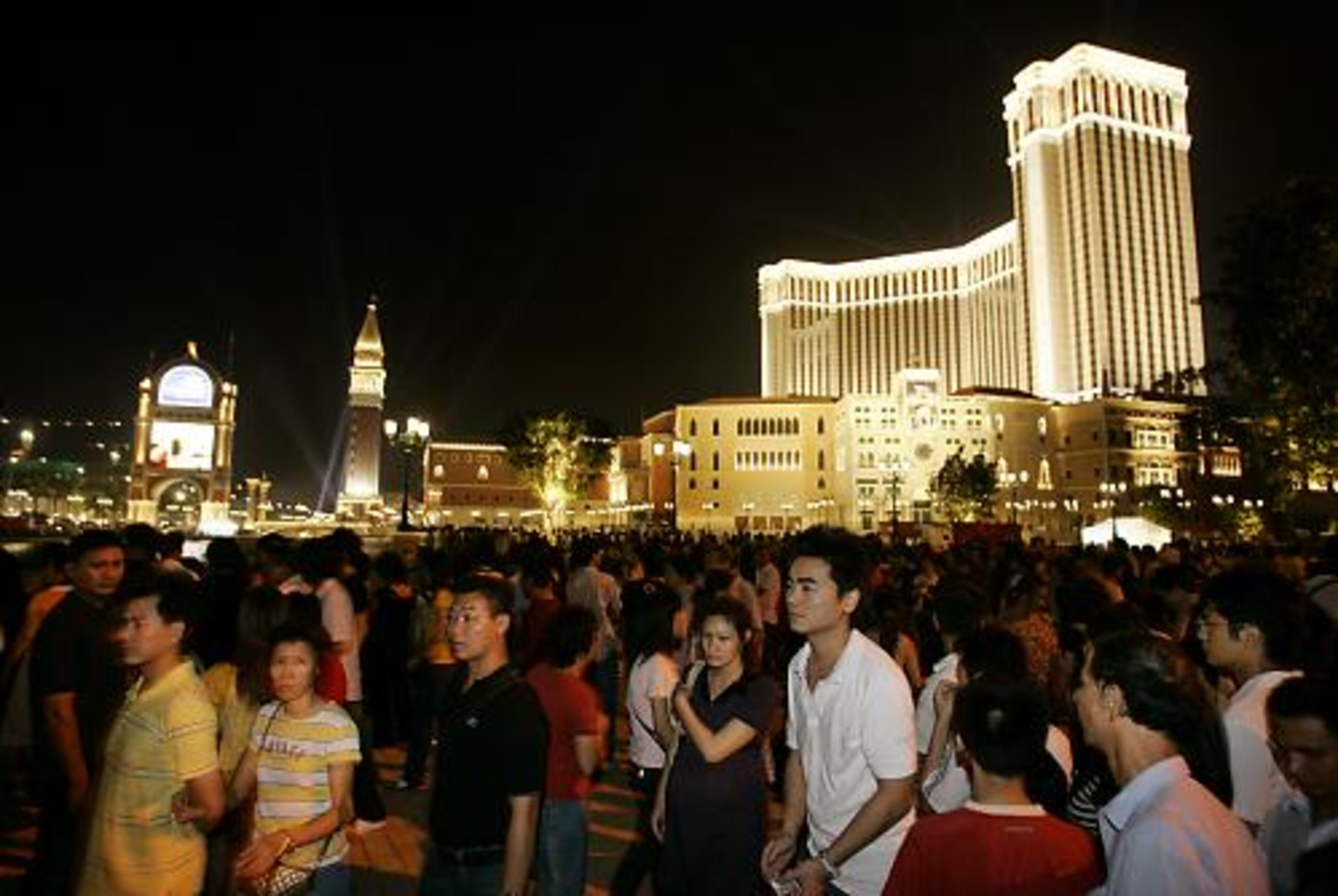 Nighttime outside the luxury resort and casino.
