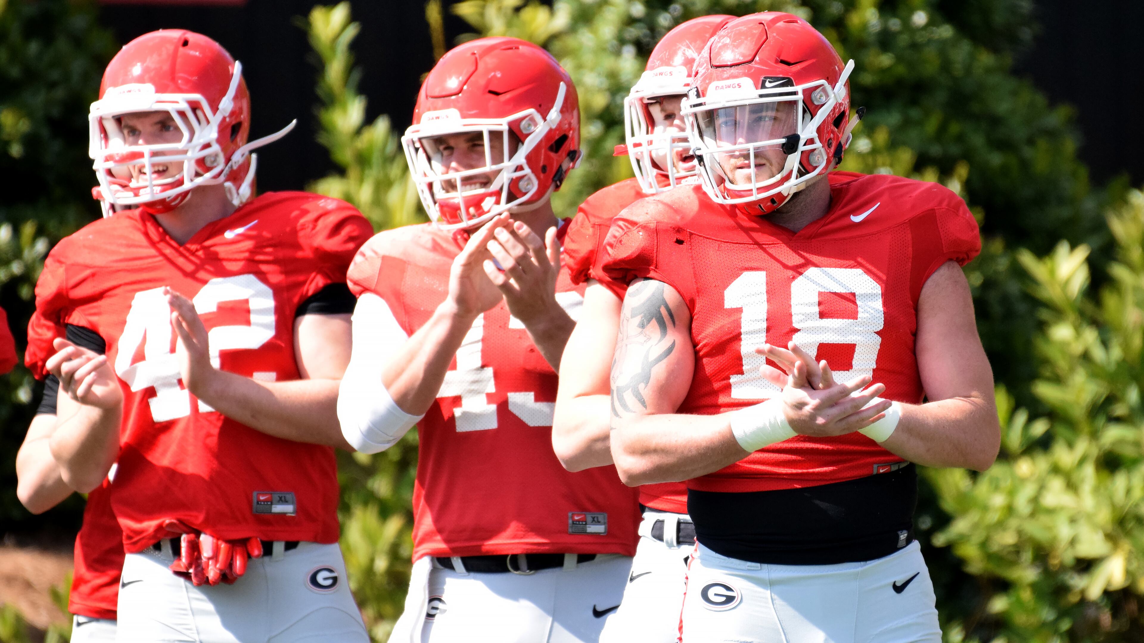 Georgia tight end Isaac Nauta (18) during the Bulldogs' practice Tuesday, April 10, 2018, on the Woodruff Practice Fields in Athens.