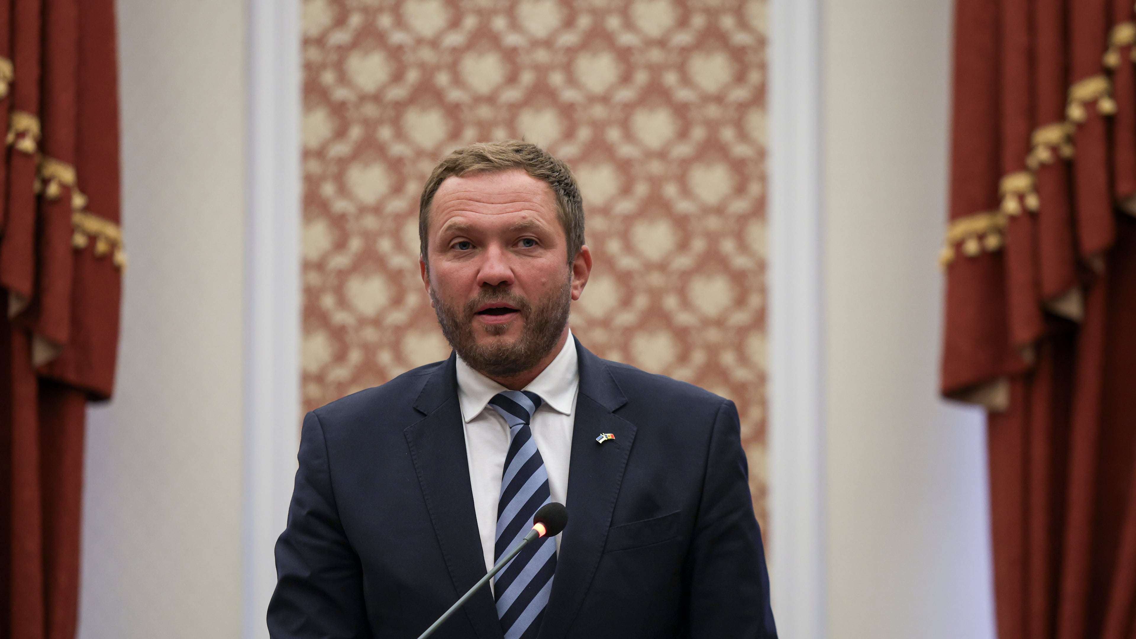 FILE -Estonia's Foreign Minister Margus Tsahkna speaks during a meeting of foreign ministers and state secretaries from the Nordic-Baltic Eight, in Chisinau, Moldova, Oct.15, 2024. (AP Photo/Aurel Obreja, File)