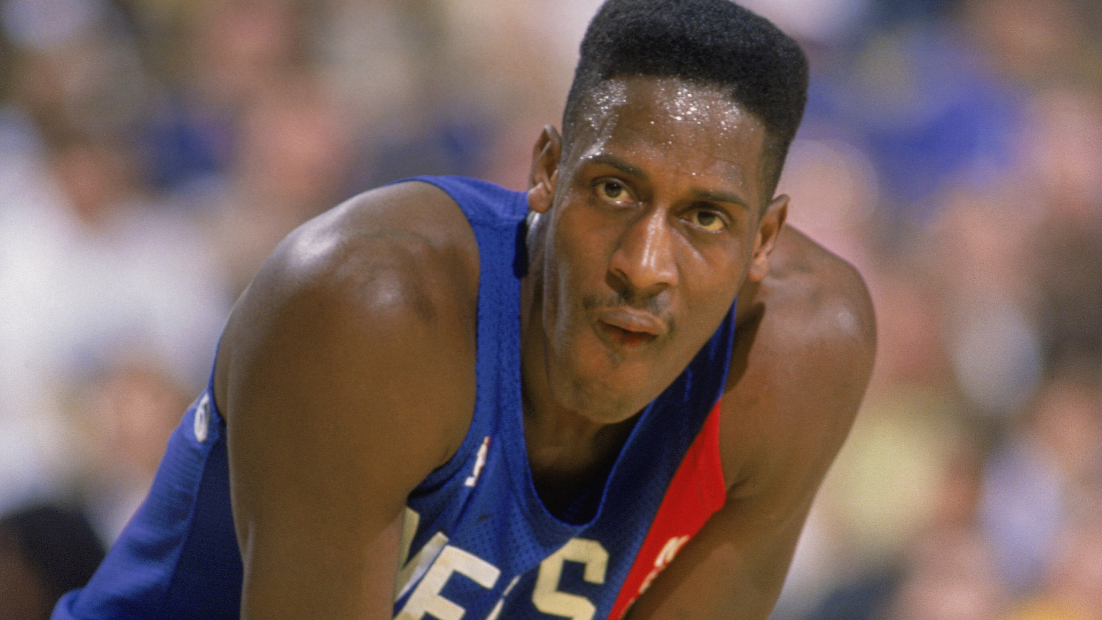 LOS ANGELES - 1990: Charles Shackleford #33 of the New Jersey Nets stands on the court during an NBA game in 1990. NOTE TO USER: User expressly acknowledges and agrees that, by downloading and/or using this Photograph, User is consenting to the terms and conditions of the Getty Images License Agreement. Mandatory copyright notice : Copyright 1990 NBAE. (Photo by Ken Levine /Getty Images)