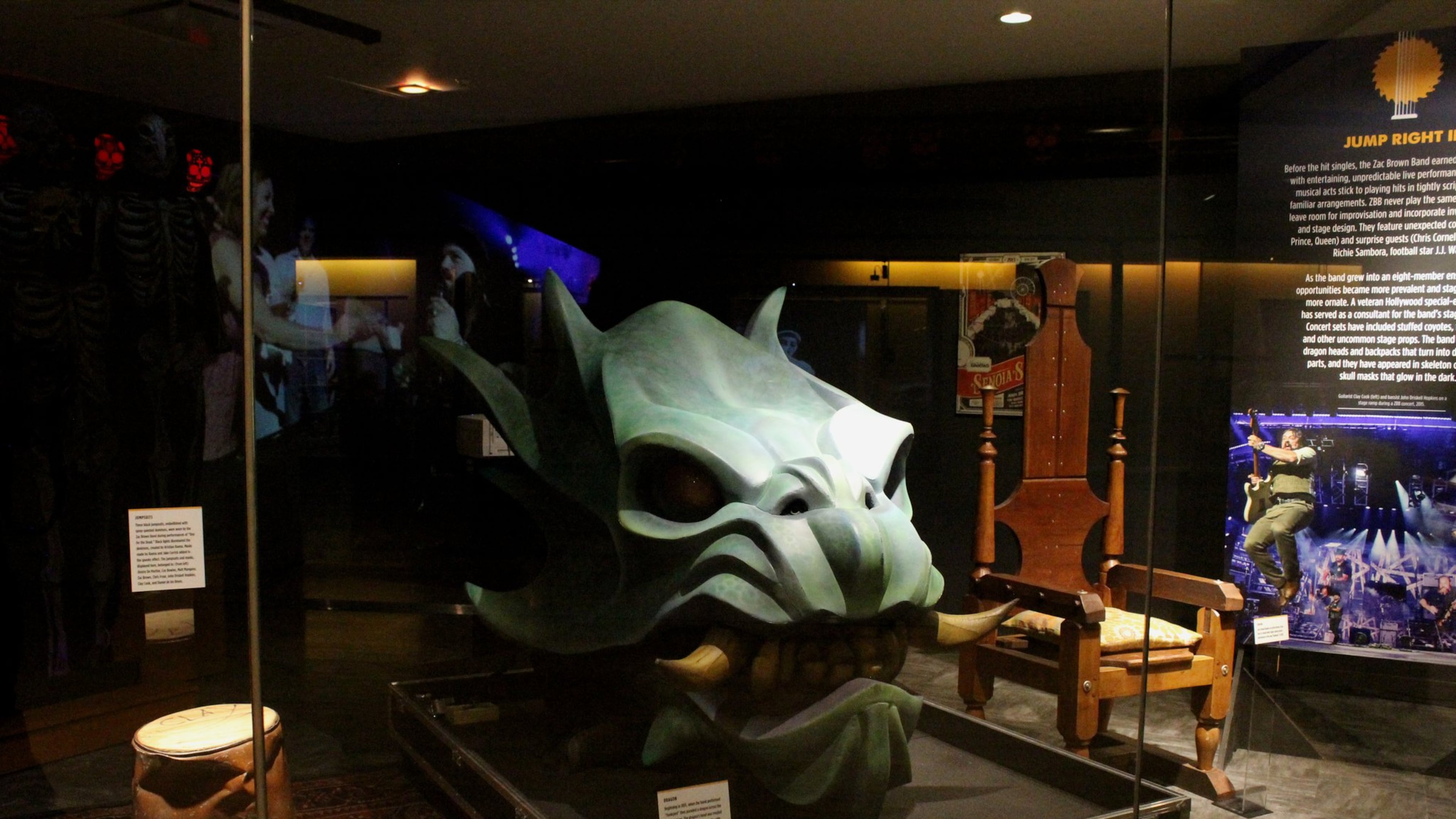 The centerpiece of the Zac Brown Band exhibit at the Country Music Hall of Fame is the dragon head that appeared during a few encores of a tour. (Melissa Ruggieri / mruggieri@ajc.com)