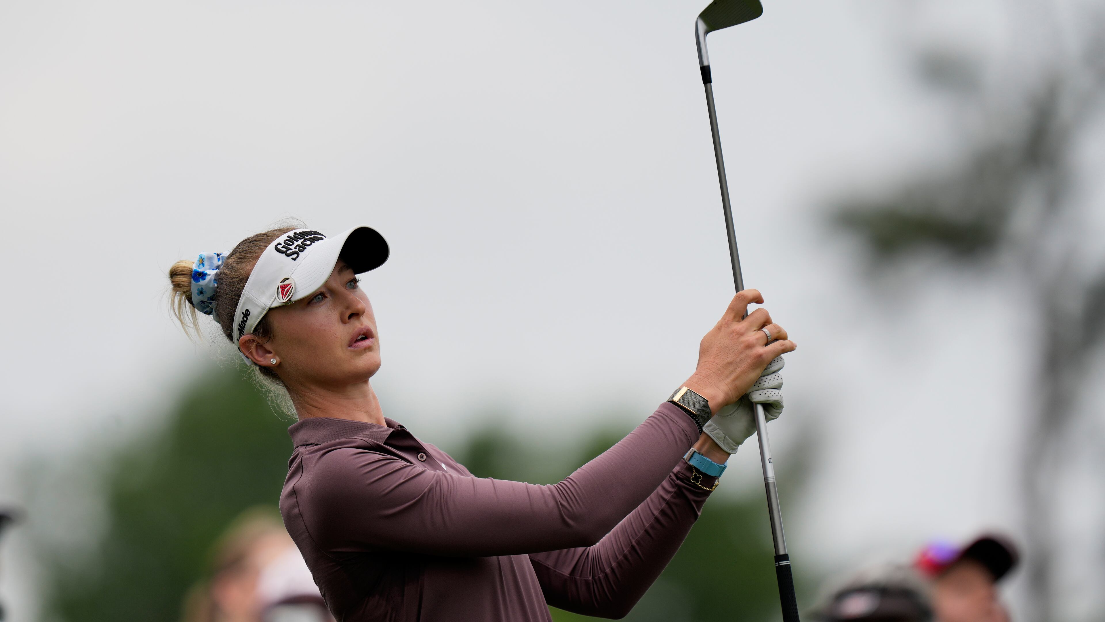 Nelly Korda watches her tee shot on the ninth hole during the second round of the Chevron Championship LPGA golf tournament Friday, April 24, 2026, in Houston. (AP Photo/David J. Phillip)