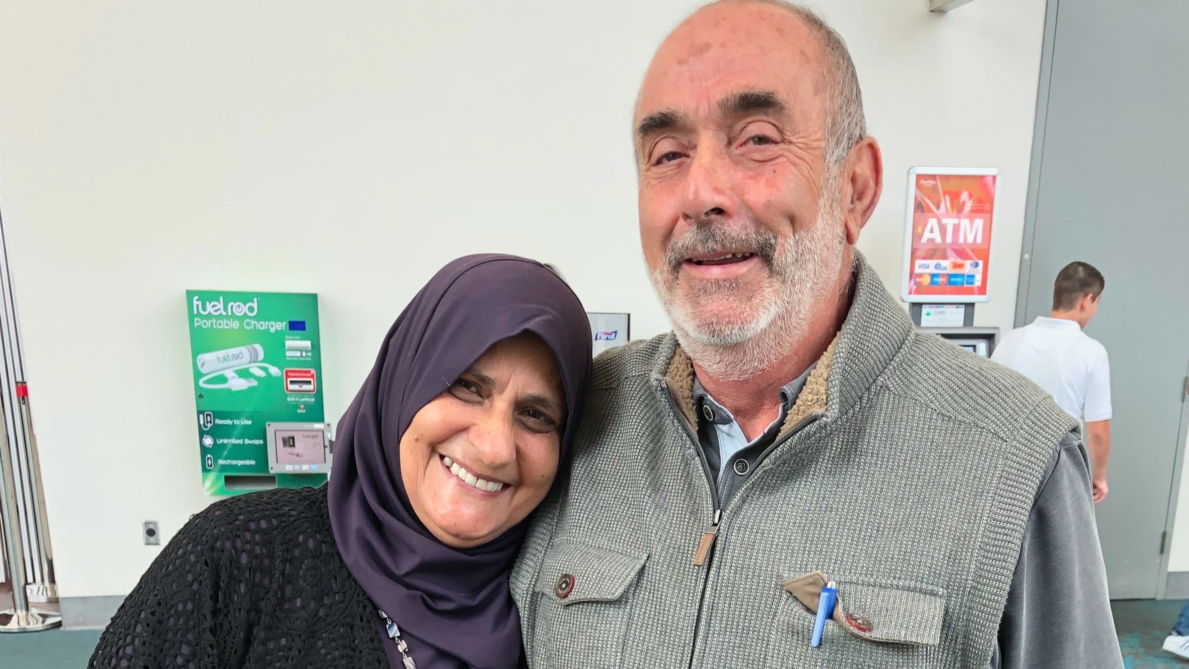 This undated photo provided by Yasser Kaziha shows his father, Mansour Kaziha, right, who died in the Monday, May 18, 2026 shooting at a San Diego mosque, and his mother, Sabah Kaziha. (Yasser Kaziha via AP)