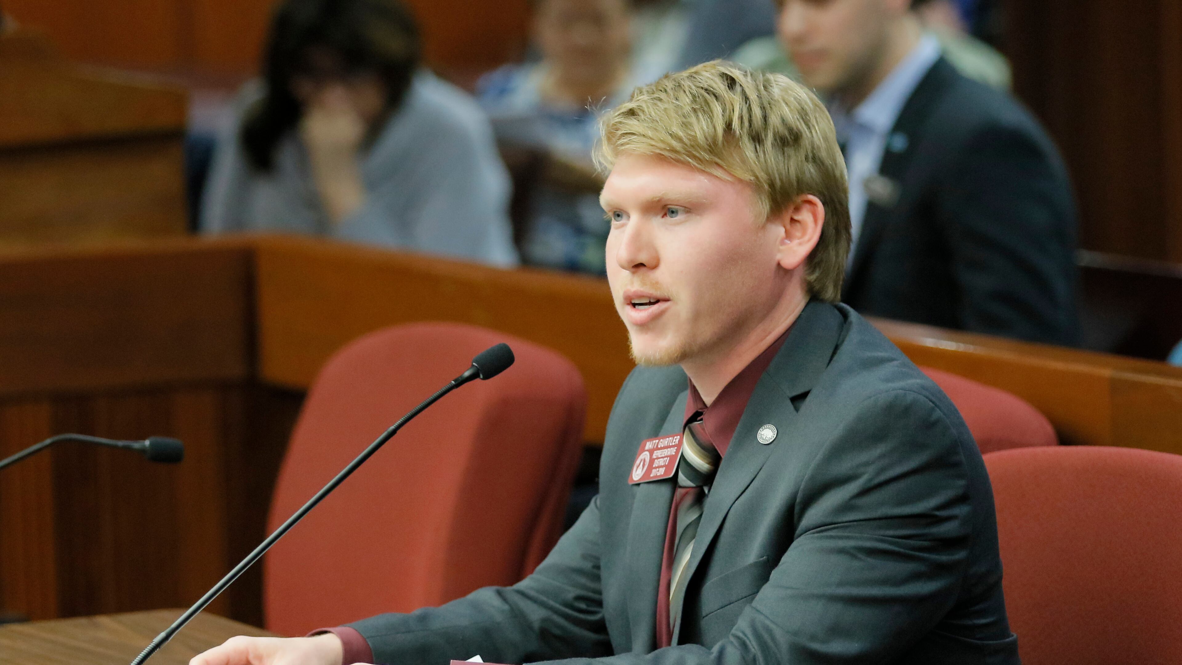 Feb. 15 2017 - Atlanta - Rep. Matt Gurtler, R - Tiger, presents HB 156 to a subcommittee of the Public Safety & Homeland Security Committee. The bill would revise provisions of law regarding the use or possession of any handgun in a park, historic site, or recreational area. BOB ANDRES /BANDRES@AJC.COM