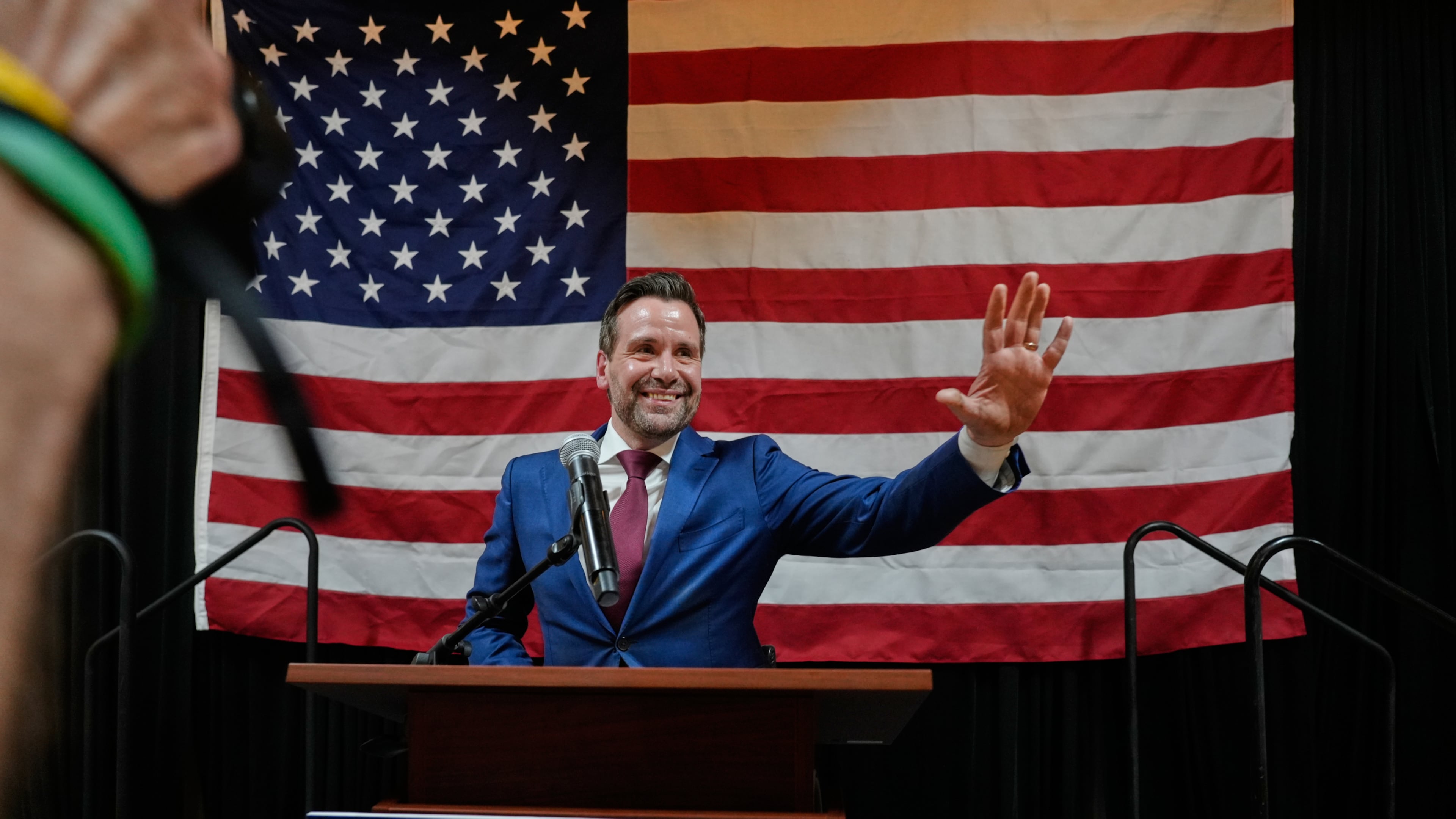Iowa state Rep. Josh Turek speaks during a primary election night watch party after winning the Democratic nomination for U.S. Senate, Tuesday, June 2, 2026, in Des Moines, Iowa. (AP Photo/Bryon Houlgrave)