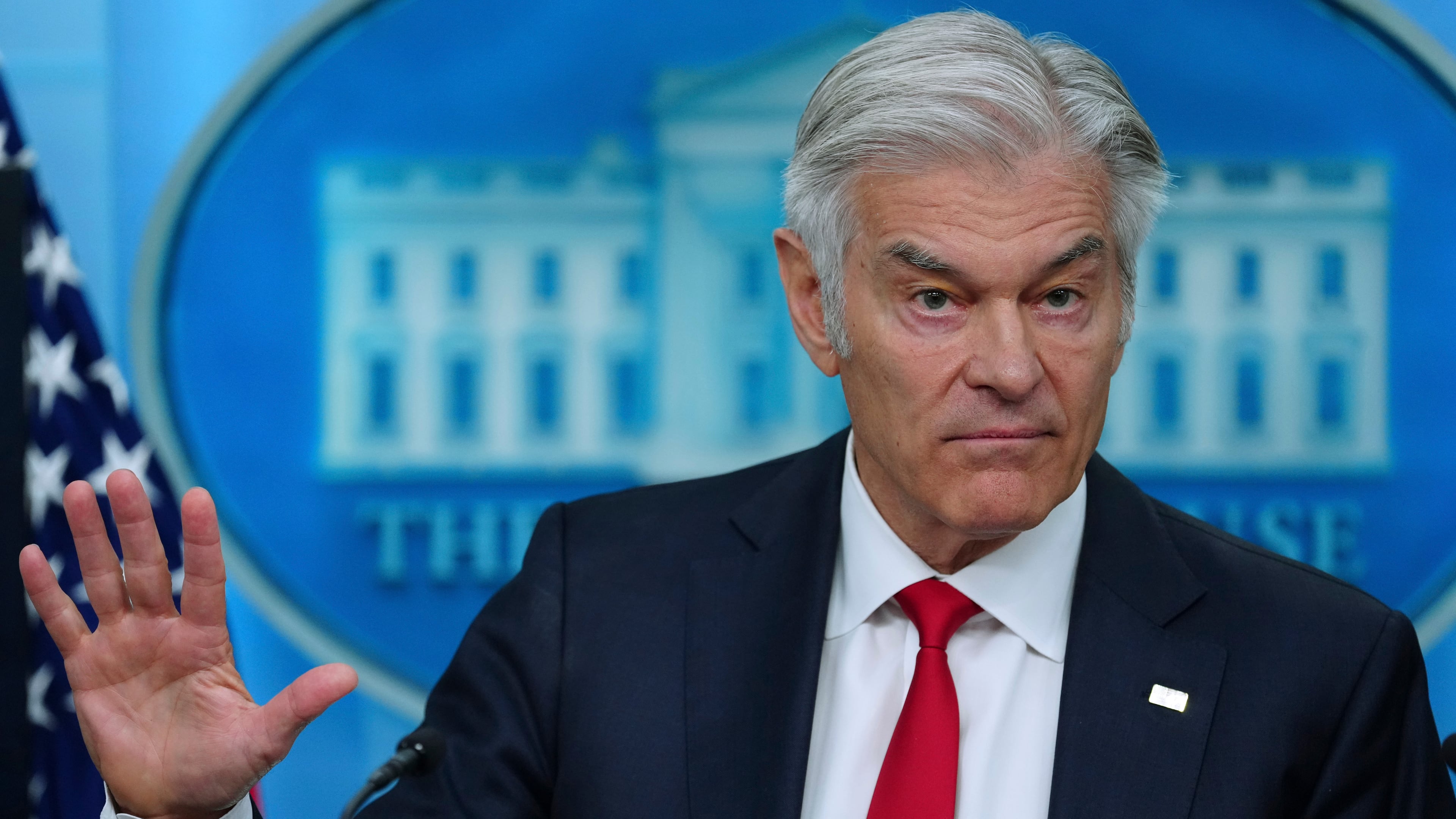 Centers for Medicare and Medicaid Services administrator Dr. Mehmet Oz speaks with reporters in the James Brady Press Briefing Room at the White House, Tuesday, June 2, 2026, in Washington. (AP Photo/Julia Demaree Nikhinson)