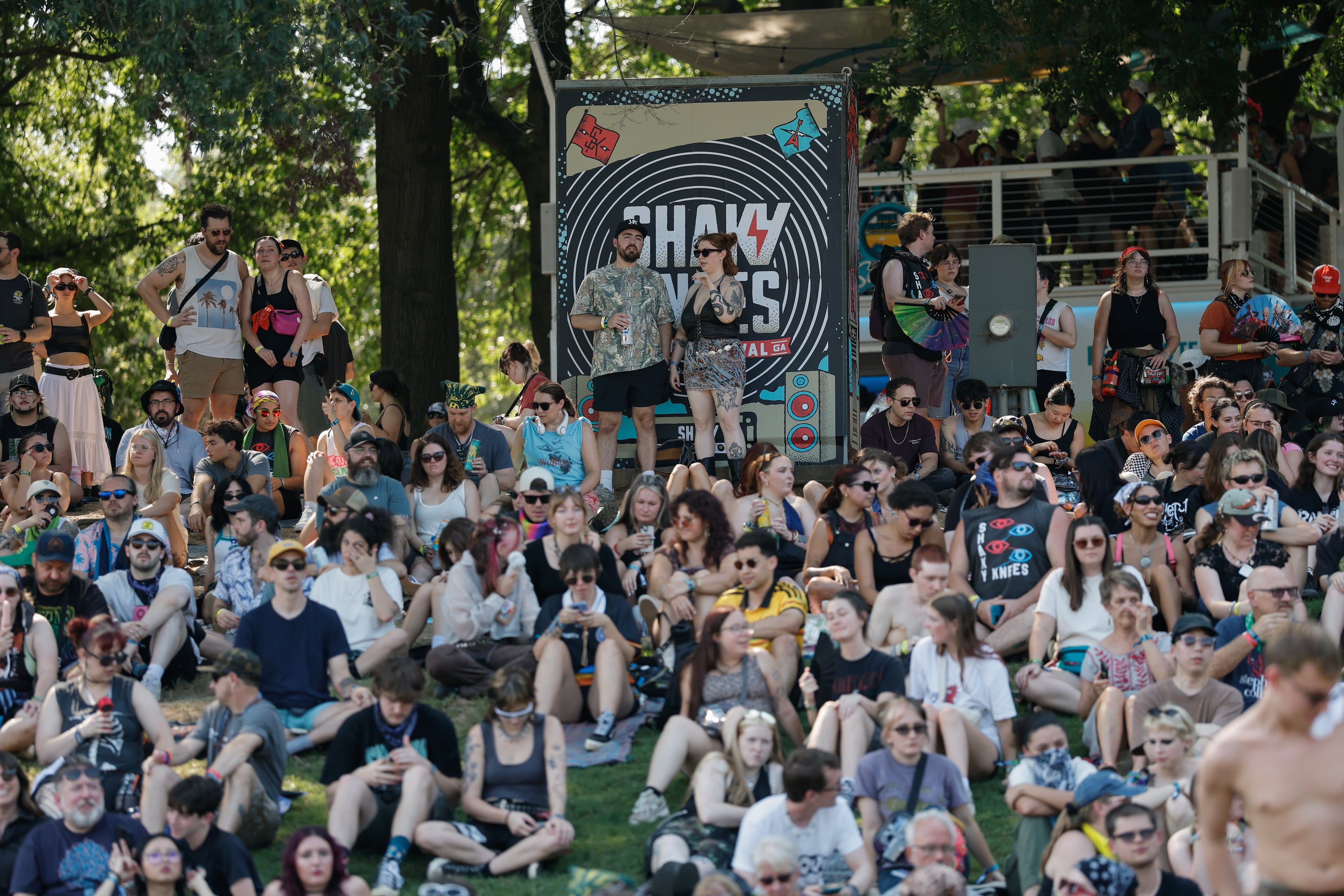 People listen to Sir Chloe perform during the Shaky Knees music festival at Piedmont Park, Saturday, Sept. 19, 2026, in Atlanta. (Erik S. Lesser for the AJC)