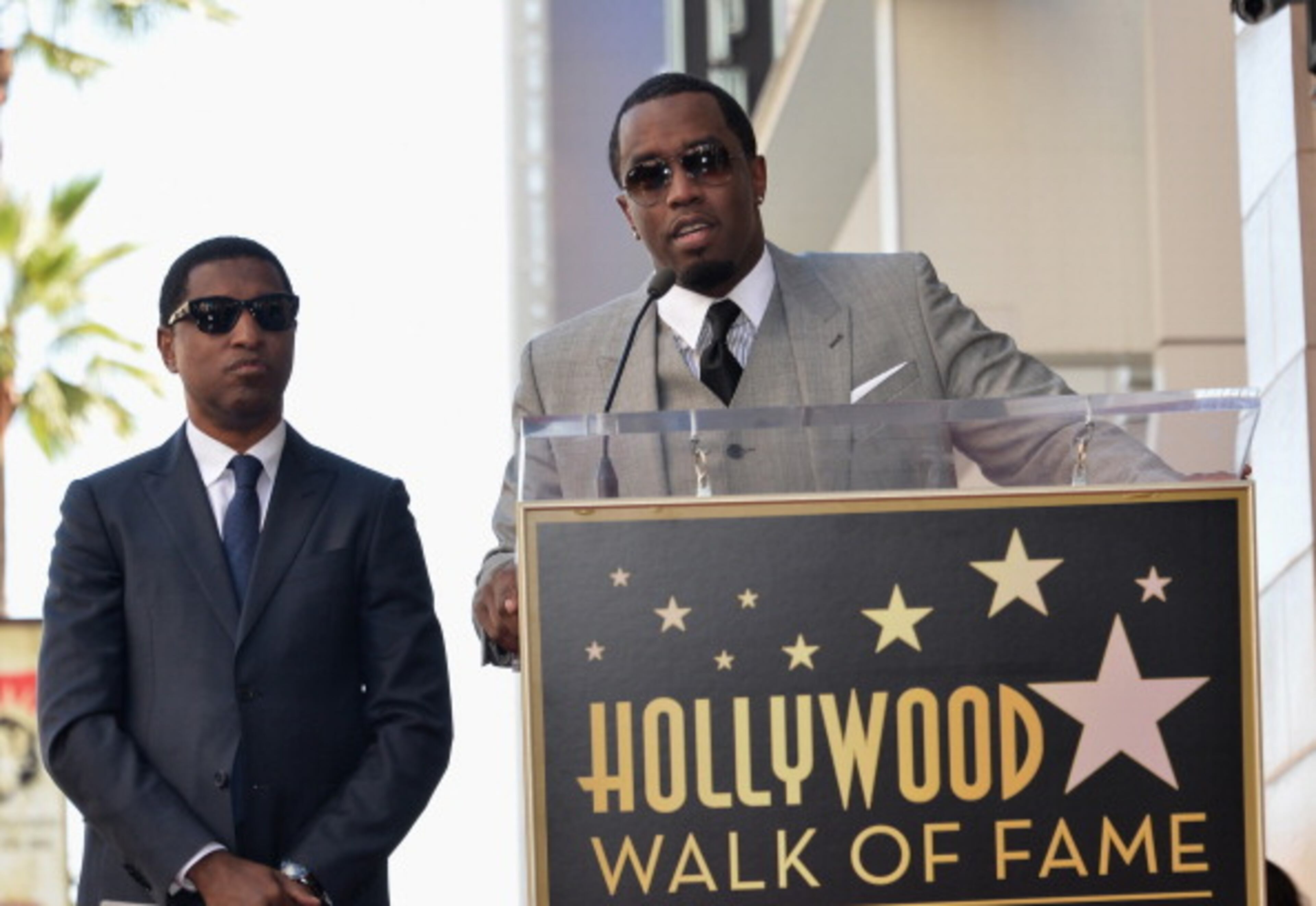 HOLLYWOOD, CA - OCTOBER 10: Songwriter/record producer Kenny "Babyface" Edmonds and businessman/singer Sean Combs attend a ceremony honoring Kenny "Babyface" Edmonds with the 2508th Star on the Hollywood Walk of Fame on October 10, 2013 in Hollywood, California. (Photo by Alberto E. Rodriguez/Getty Images)