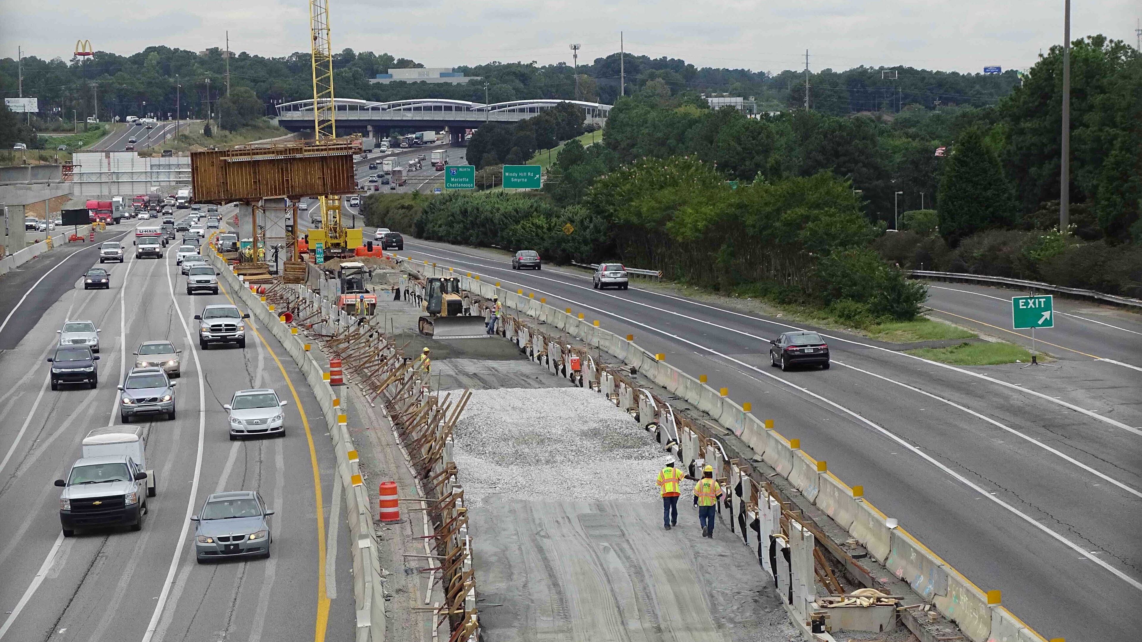 The I-75 median between Windy Hill Road and Windy Ridge Parkway is the focus of ongoing construction in the Northwest Corridor project.
