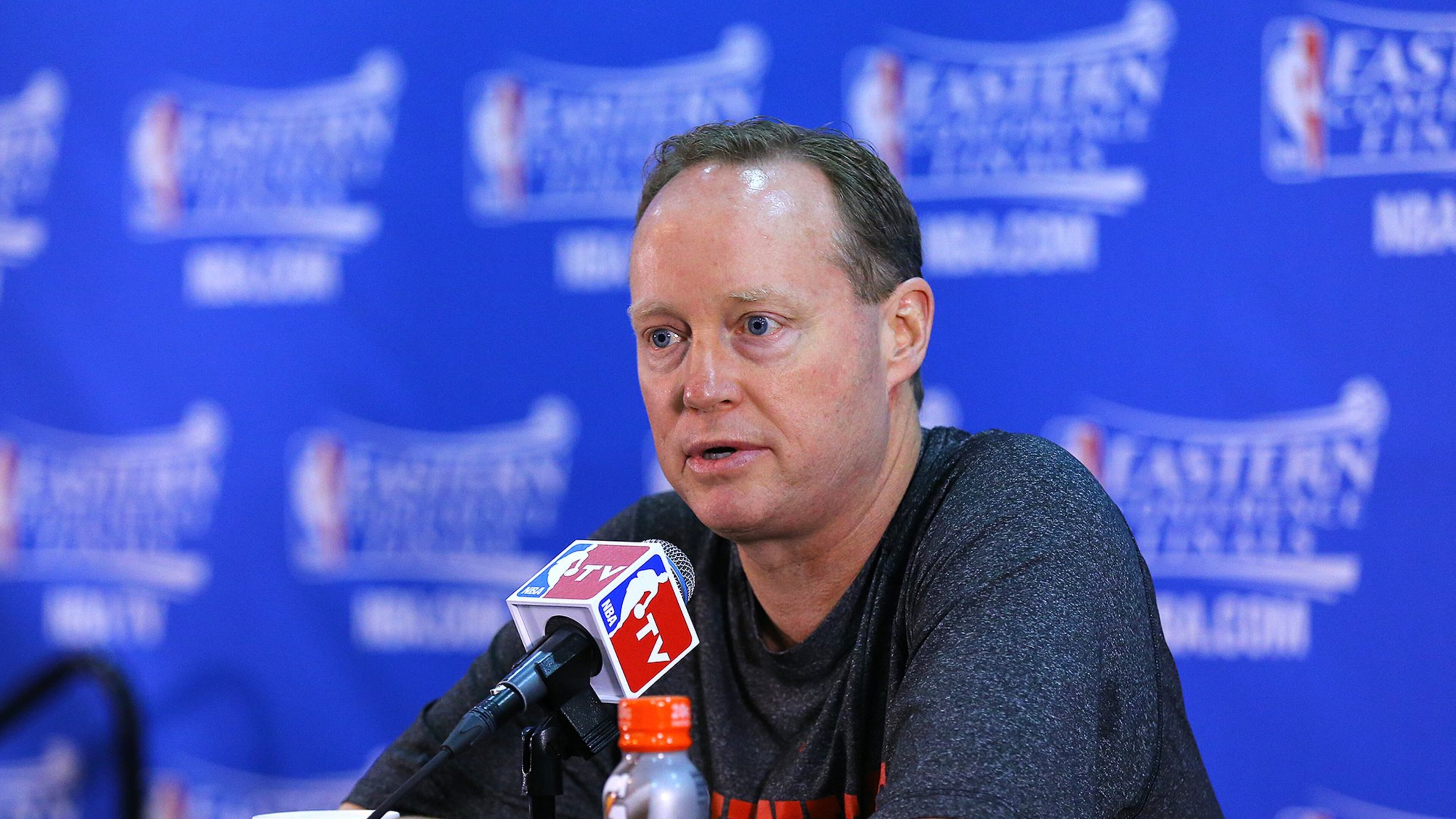 Hawks head coach Mike Budenholzer speaks before playing the Cavaliers in Game 2 of the Eastern Conference Finals on Friday, May 22, 2015, in Atlanta. Curtis Compton / ccompton@ajc.com