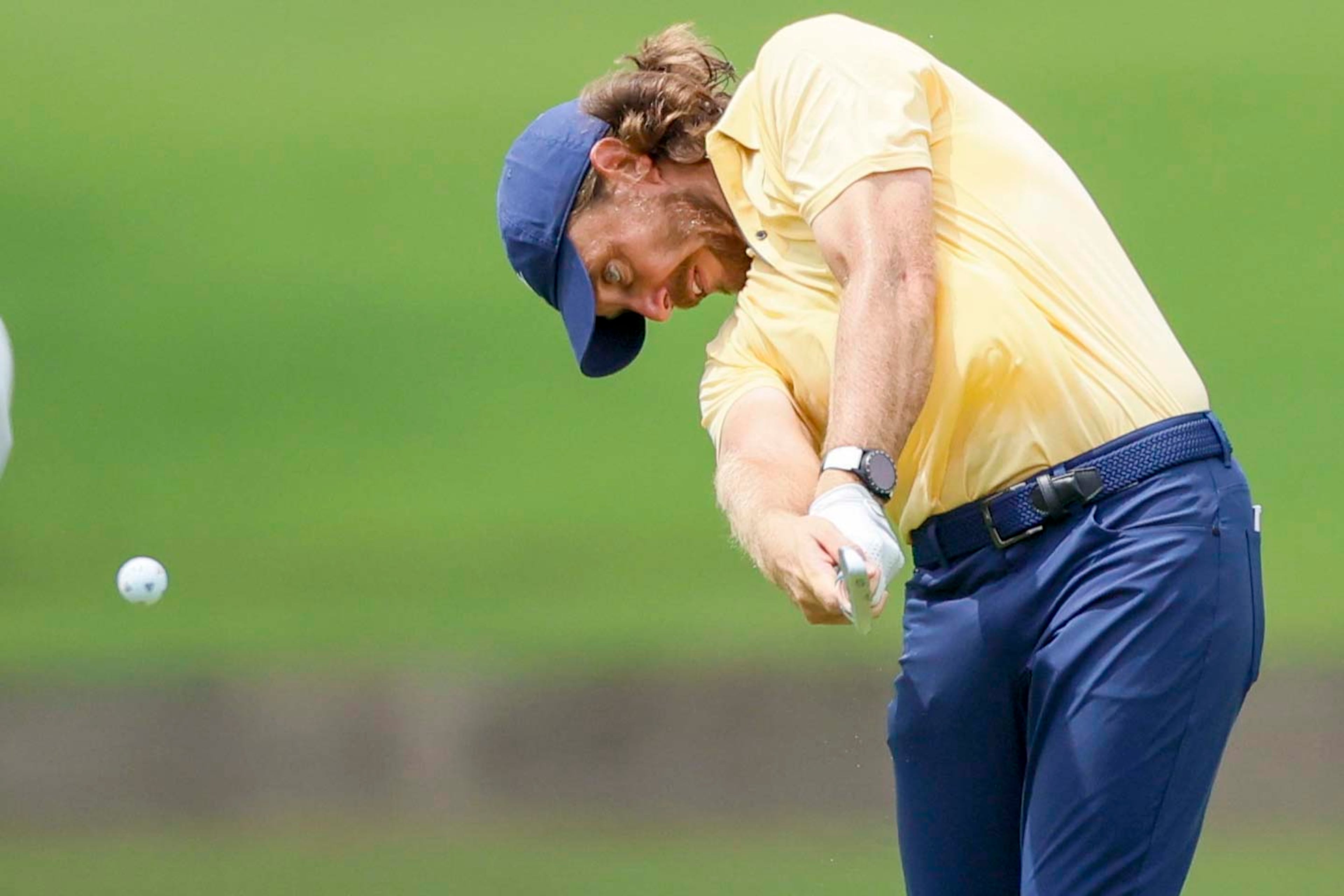 Tommy Fleetwood, from England, plays on the first fairway during the first round of the PGA Tour Championship at East Lake Golf Club on Thursday, Aug. 21, 2025, in Atlanta. (Miguel Martinez/ AJC)