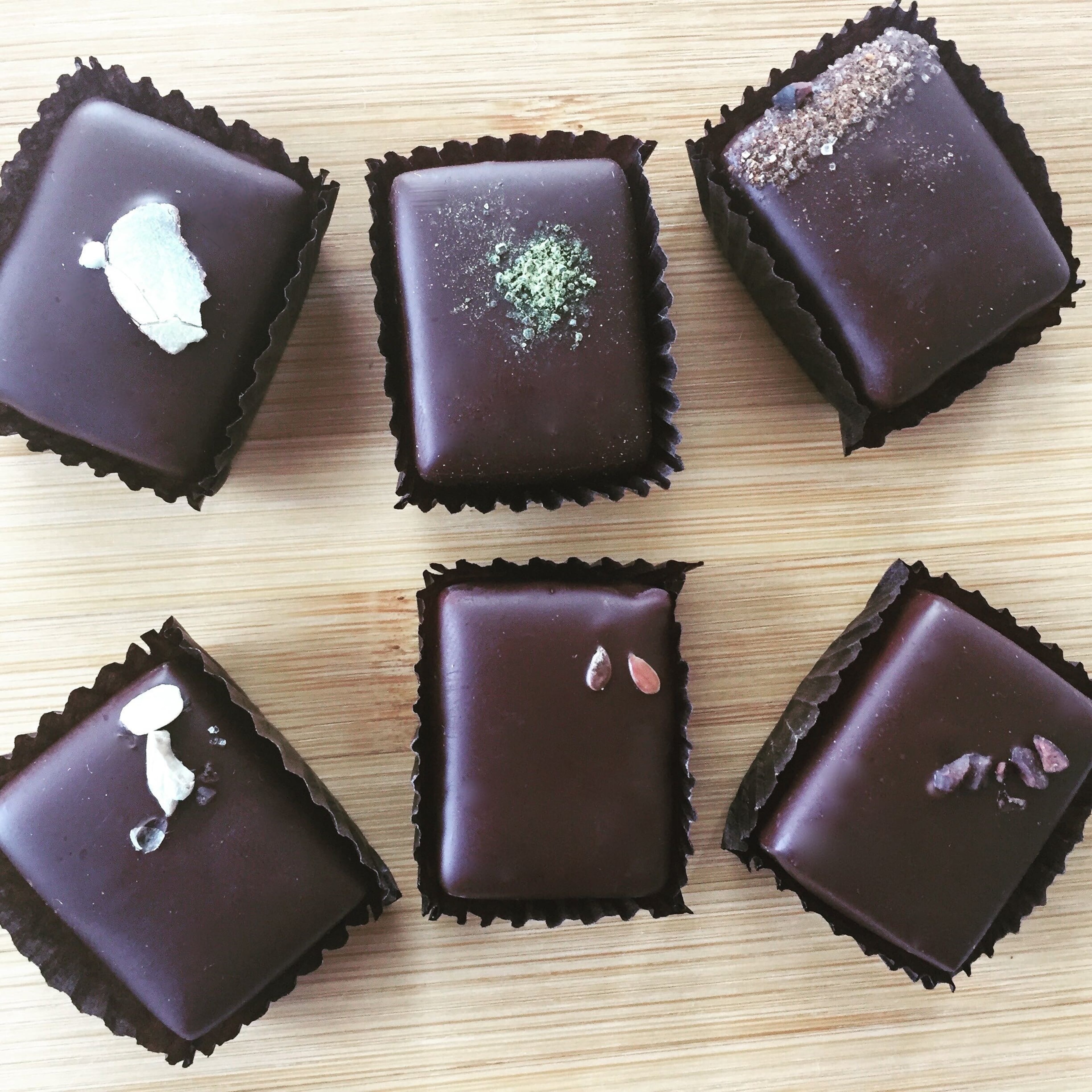 Six different truffle flavors including ginger green tea and pumpkin chai.