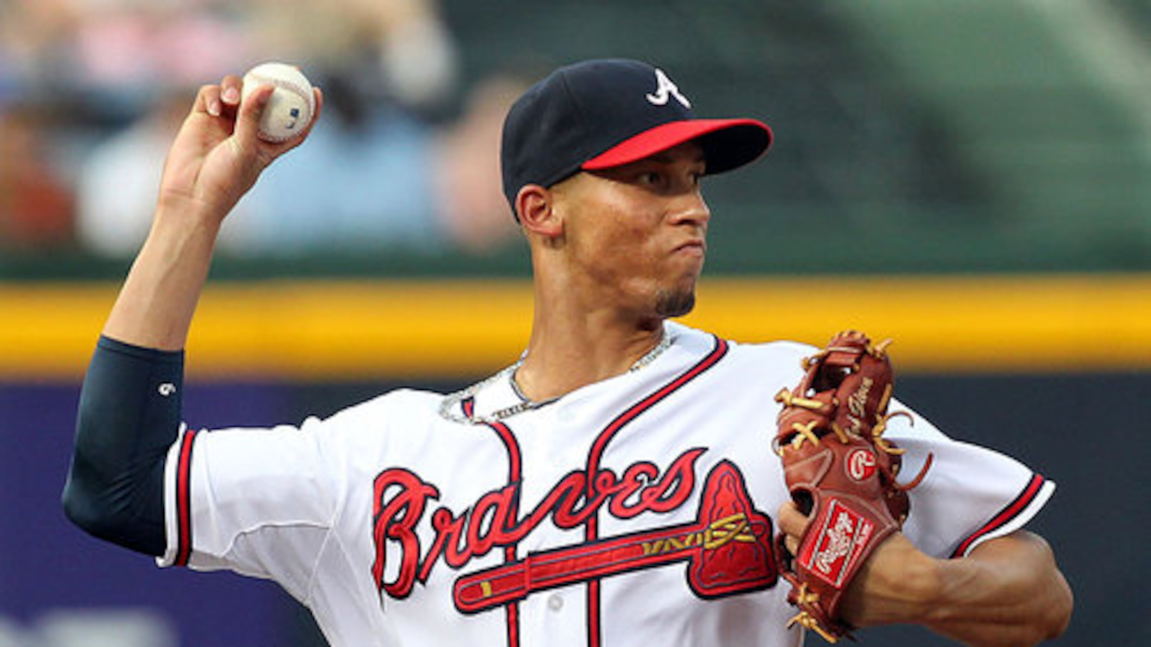 070212 ATLANTA: Braves shortstop Andrelton Simmons fields a ground ball by Cubs Starlin Castro for an out during first inning action at Turner Field in Atlanta on Monday, July 2, 2012. CURTIS COMPTON / CCOMPTON@AJC.COM When it comes to defense, there is none better than Braves shortstop Andrelton Simmons, who demonstrated that again Wednesday.
