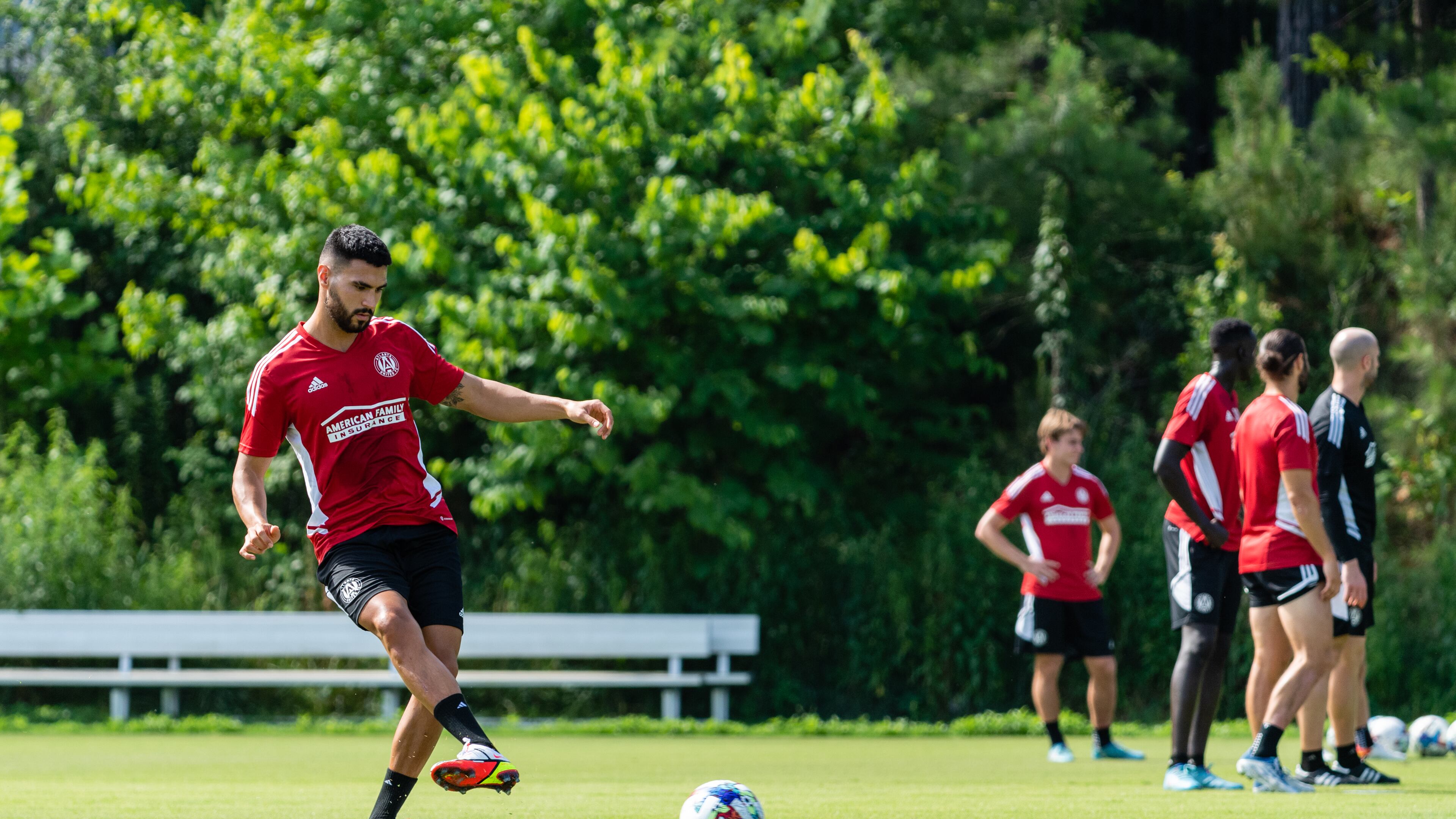 Atlanta United defender Juan Jose Purata kicks a ball during training at Children's Healthcare of Atlanta Training Ground in Marietta. Purata believes his experience with Tigres and his high personal standards can help Atlanta United make the MLS playoffs. (Photo by Dakota Williams/Atlanta United)