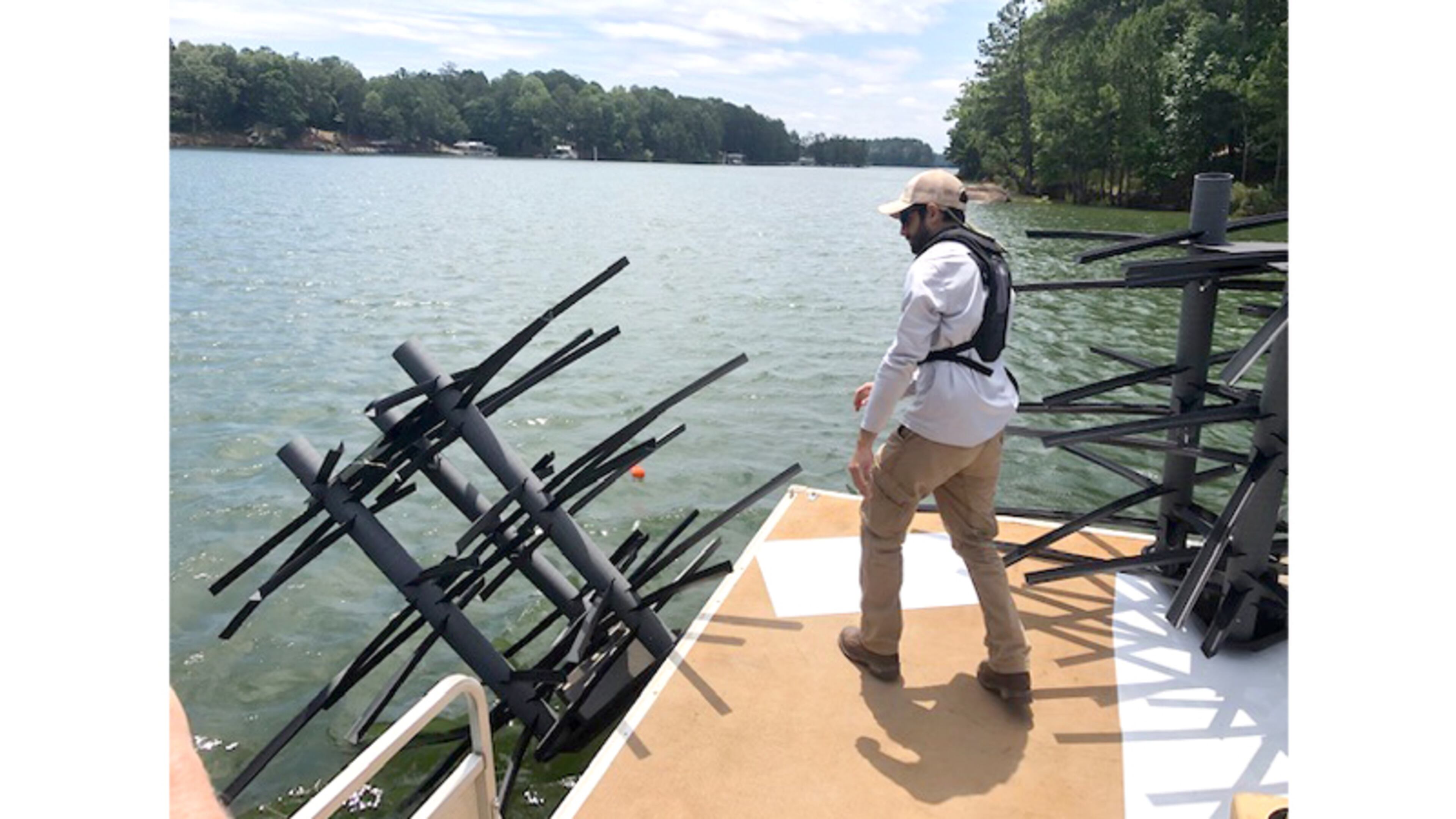 Fifteen new, Mossback fish attractors are sunk at Allatoona Lake, funded by a Forty Creek Distillers grant to the E3 Bassmasters Club. WILDLIFE RESOURCES DIVISION