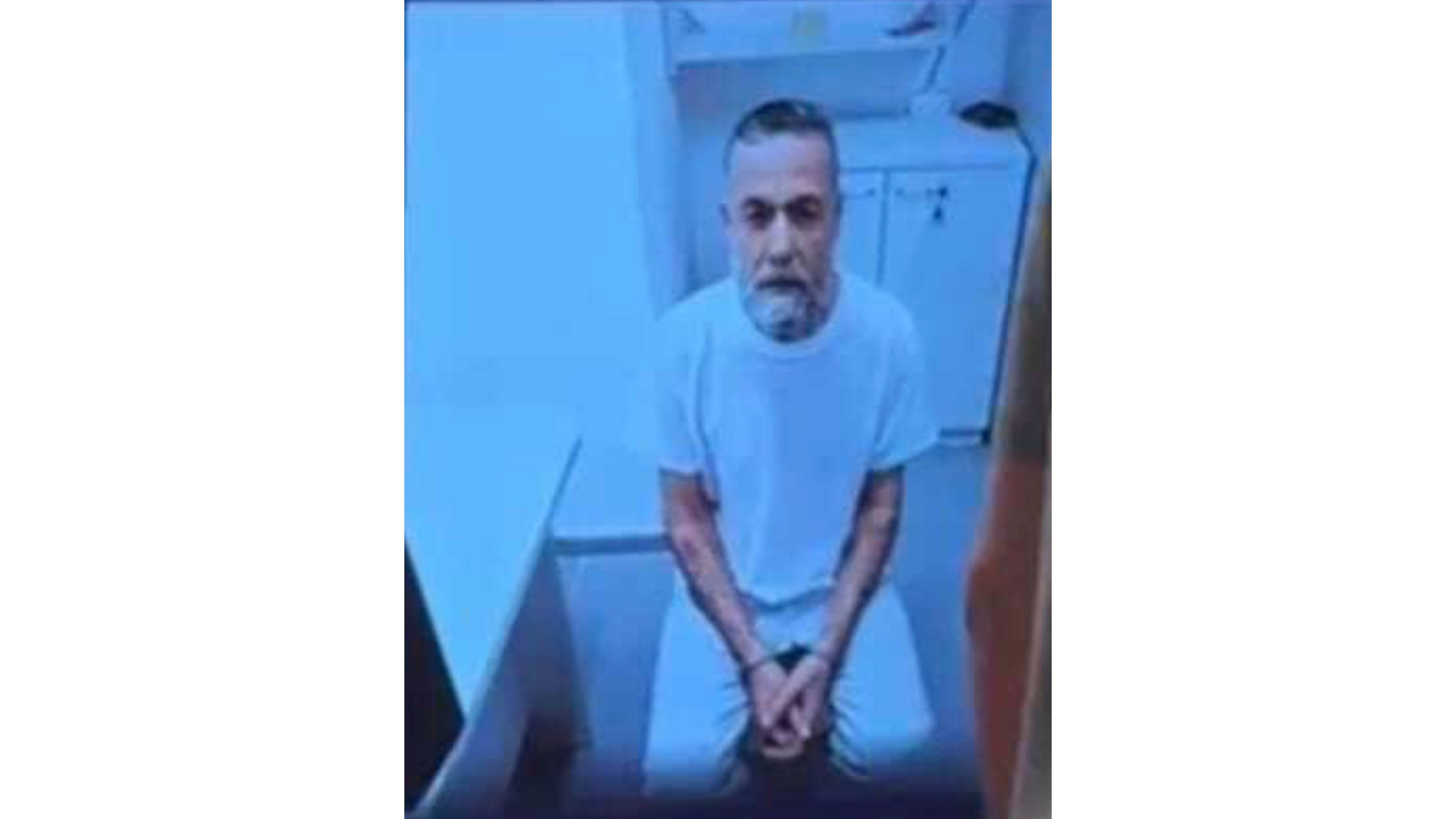 This image provided by the Physicians for Human Rights Israel (PHRI), Dr. Hussam Abu Safiya, who was head of the Kamal Adwan Hospital in Gaza and has been held in Israeli detention for the past 17 months without charge, is seen on a video call from prison during an Israeli Supreme Court hearing of an appeal by his lawyers to end his detention, in Jerusalem, Wednesday, June 10, 2026. (Physicians for Human Rights Israel (PHRI) via AP)