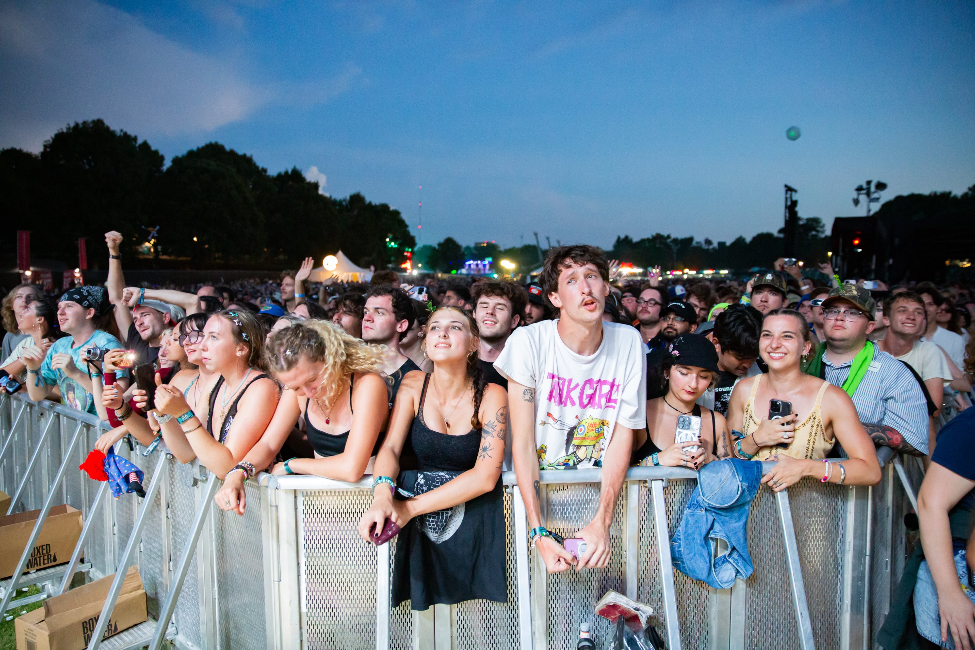 Masters of dance-punk LCD Soundsystem brought the party to the Piedmont stage as the sun set at Shaky Knees on Sunday, Sept. 20, 2026, in Atlanta. (Ryan Fleisher for the AJC)