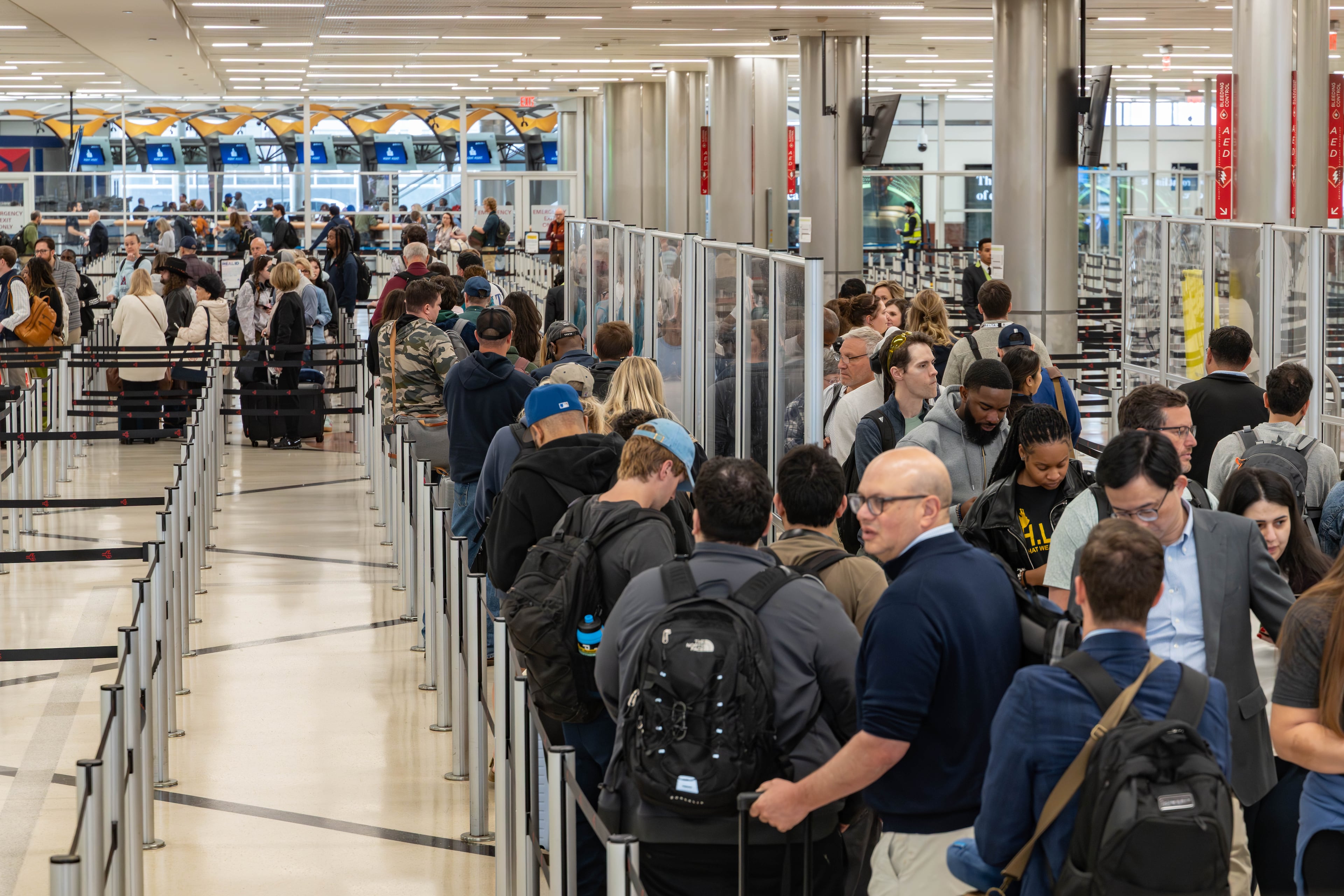Short lines for travelers in the main checkpoint at Hartsfield-Jackson Atlanta International Airport amid the ongoing partial goverment shutdown. Wednesday, March 25, 2026 (Ben Hendren for the AJC)