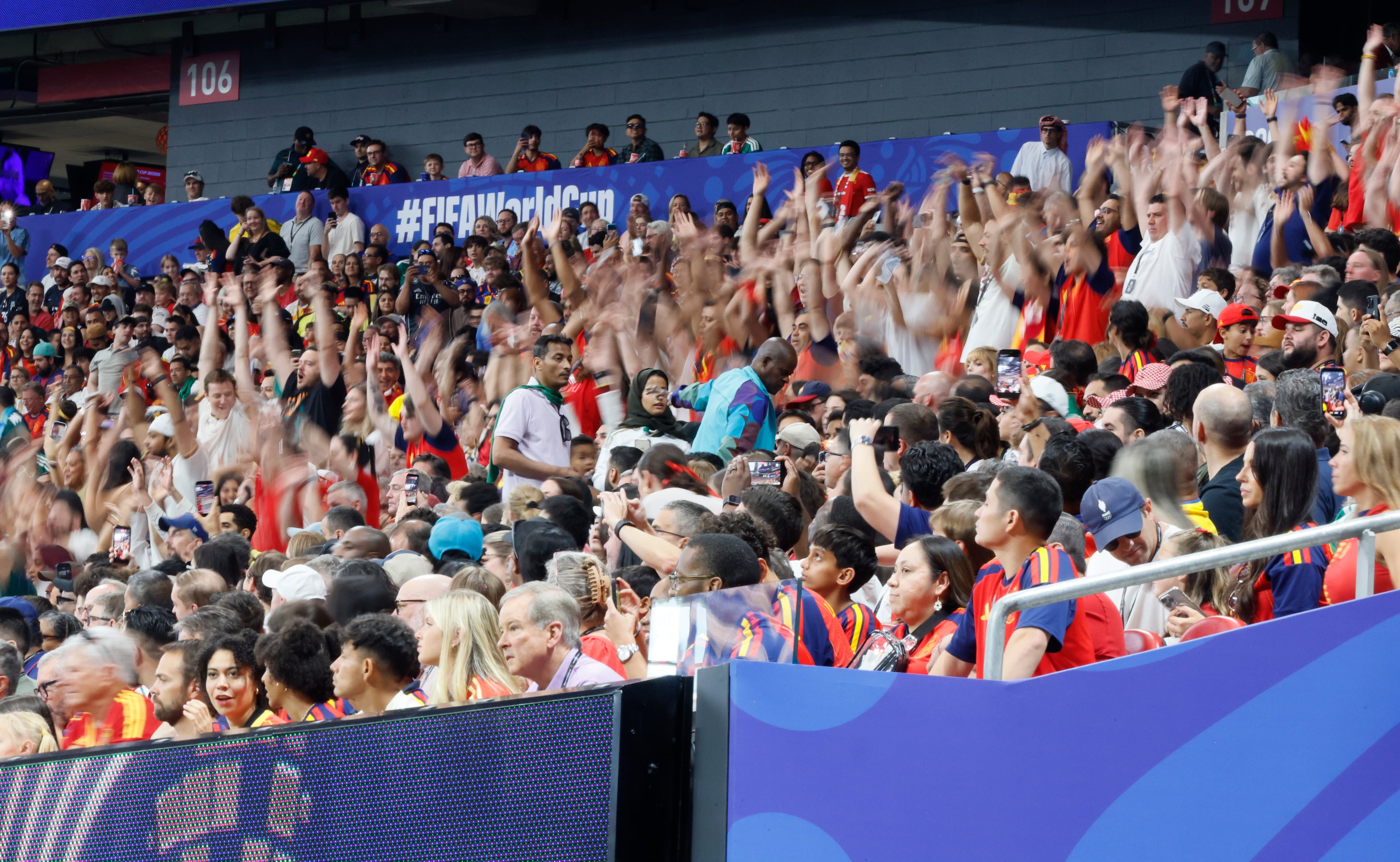 Fans perform the wave during the first half of the Spain vs. Saudi Arabia World Cup match Sunday, June 21, 2026, at Atlanta Stadium. (Miguel Martinez/AJC)