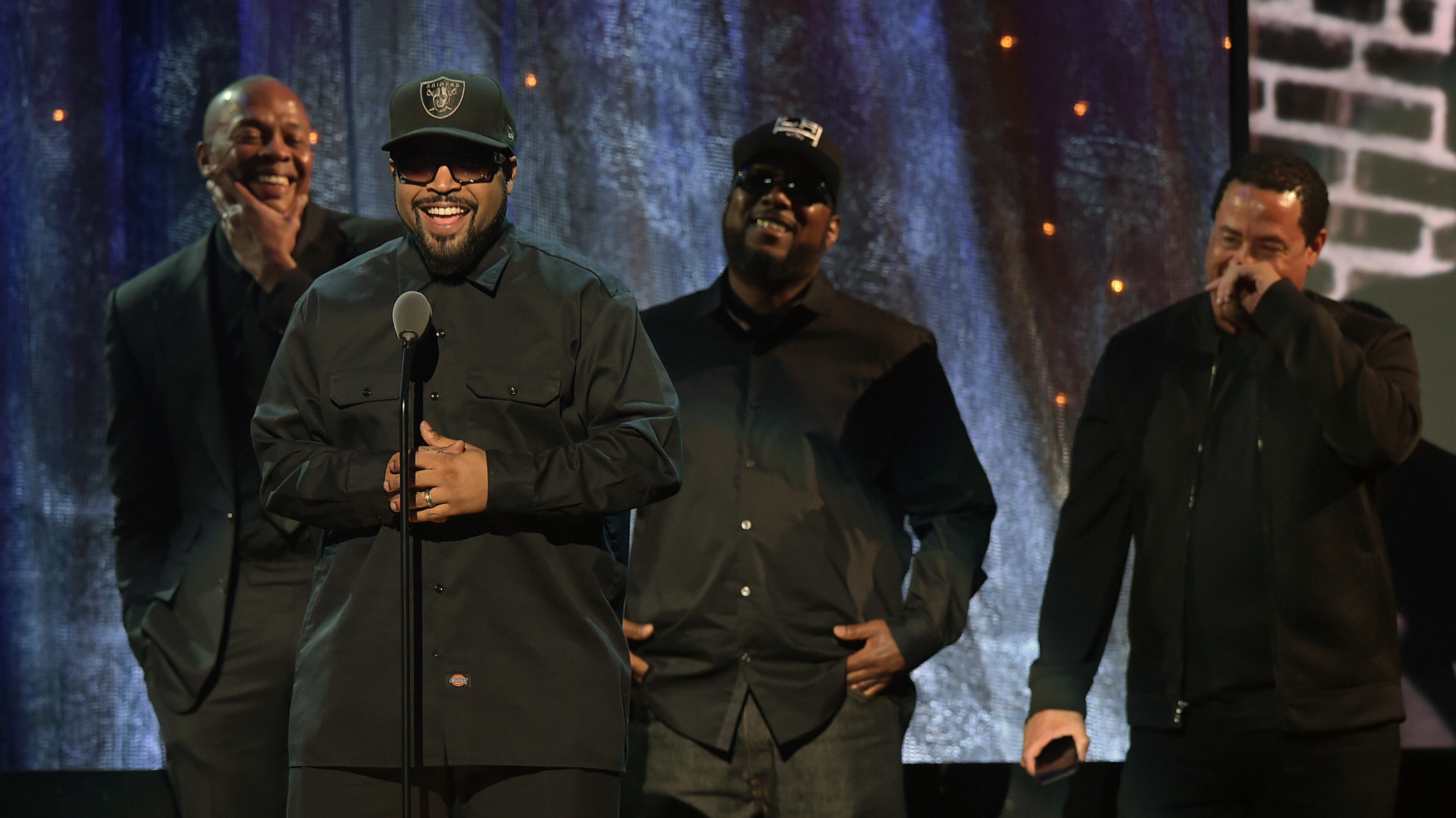 NEW YORK, NEW YORK - APRIL 08: Ice Cube speaks on stage at the 31st Annual Rock And Roll Hall Of Fame Induction Ceremony at Barclays Center on April 8, 2016 in New York City. (Photo by Theo Wargo/Getty Images)