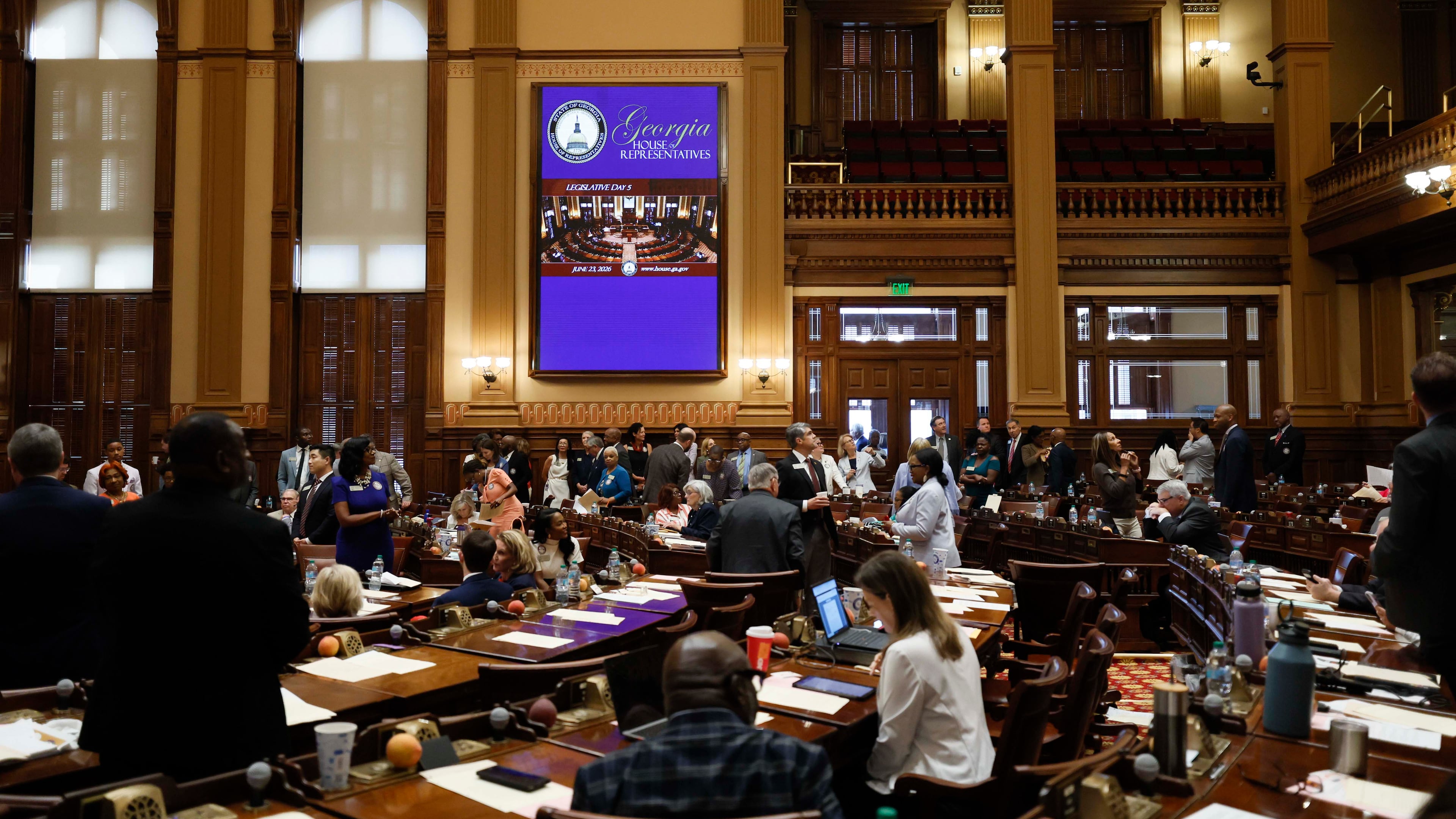 Members of the State House of Representatives are seen in the Chamber at the start of the fifth day of a special legislative session at the Capitol in Atlanta on Tuesday, June 23, 2026. (Miguel Martinez/AJC)