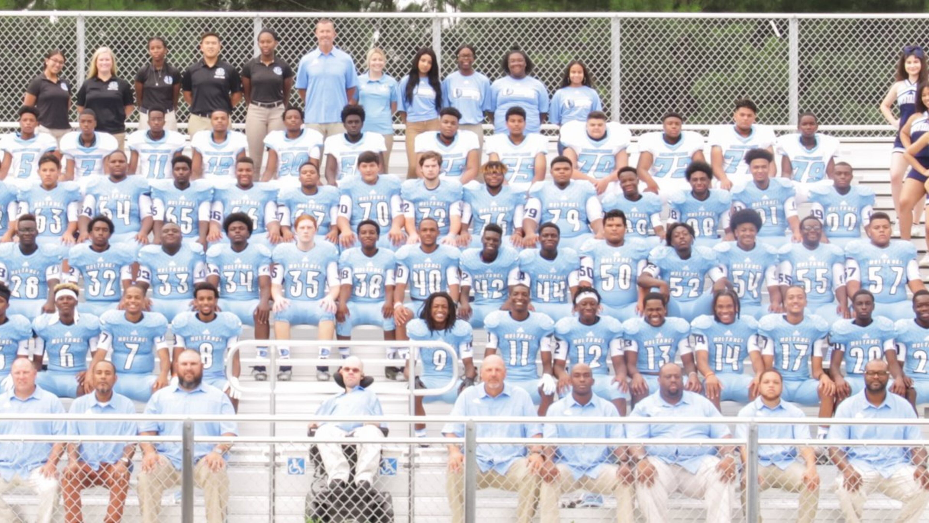 The Meadowcreek High School football team will fill-in for the Patriots and the Rams in a dress rehearsal for camera crews on Friday. CONTRIBUTED