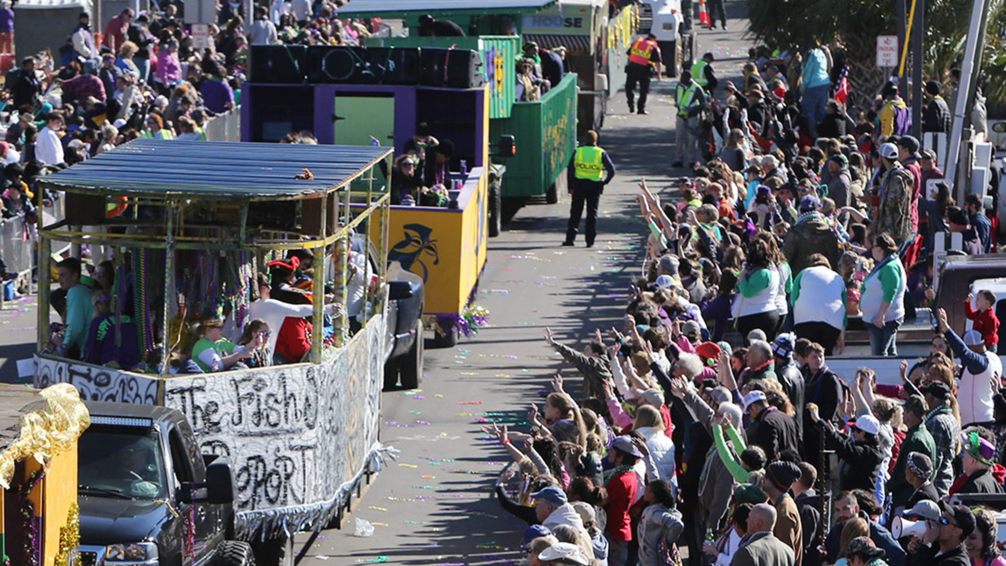 The Gulf Coast Carnival Association Mardi Gras Parade rolls up Lemeuse Street in Biloxi, Miss., on Tuesday, Feb. 9, 2016. (John Fitzhugh/Biloxi Sun Herald/TNS)