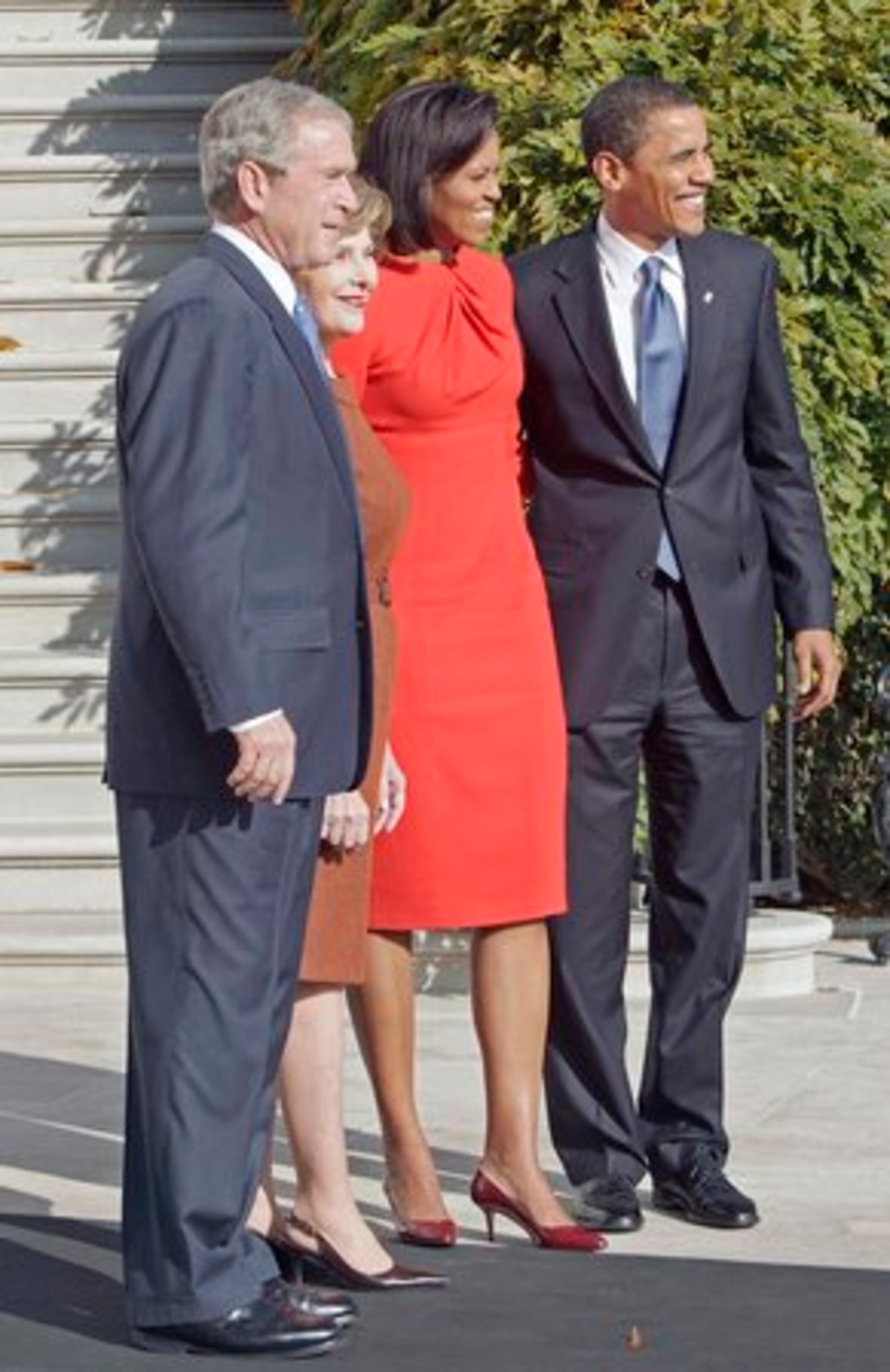 President Bush, First Lady Laura Bush, President-elect Obama and Michelle Obama pose at the White House in Washington D.C. on Monday.