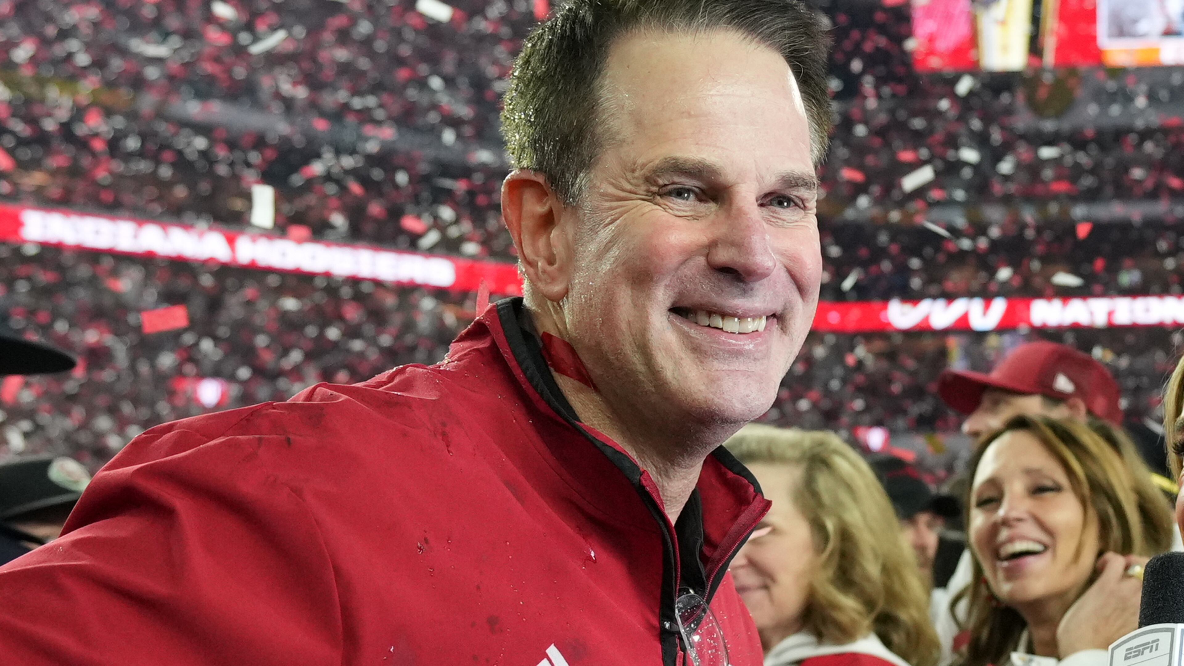 Indiana head coach Curt Cignetti smiles after their win against Miami in the College Football Playoff national championship game, Monday, Jan. 19, 2026, in Miami Gardens, Fla. (AP Photo/Rebecca Blackwell)