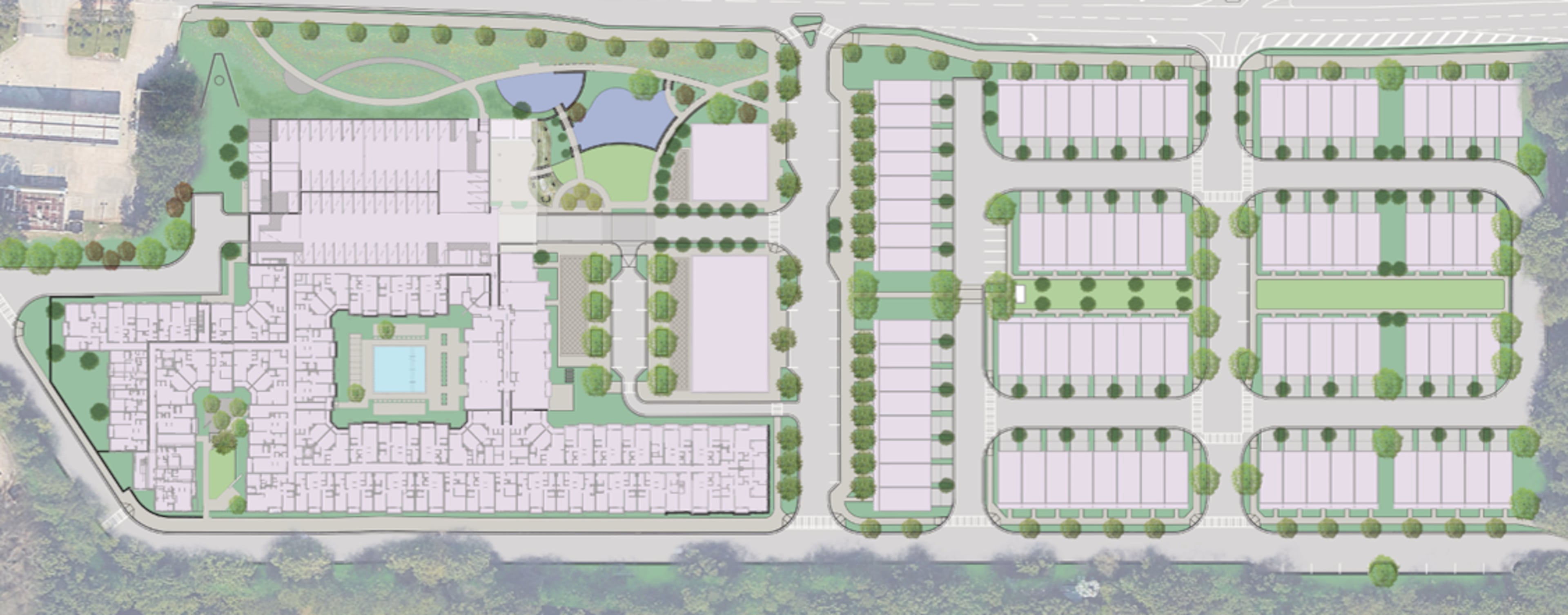 This site map shows the proposed mixed-use development in Sandy Springs off Roswell Road. The project will replace an aging strip mall with a public park, 336 apartments, 85 for-sale townhomes, retail and restaurants. (Courtesy of the city of Sandy Springs)