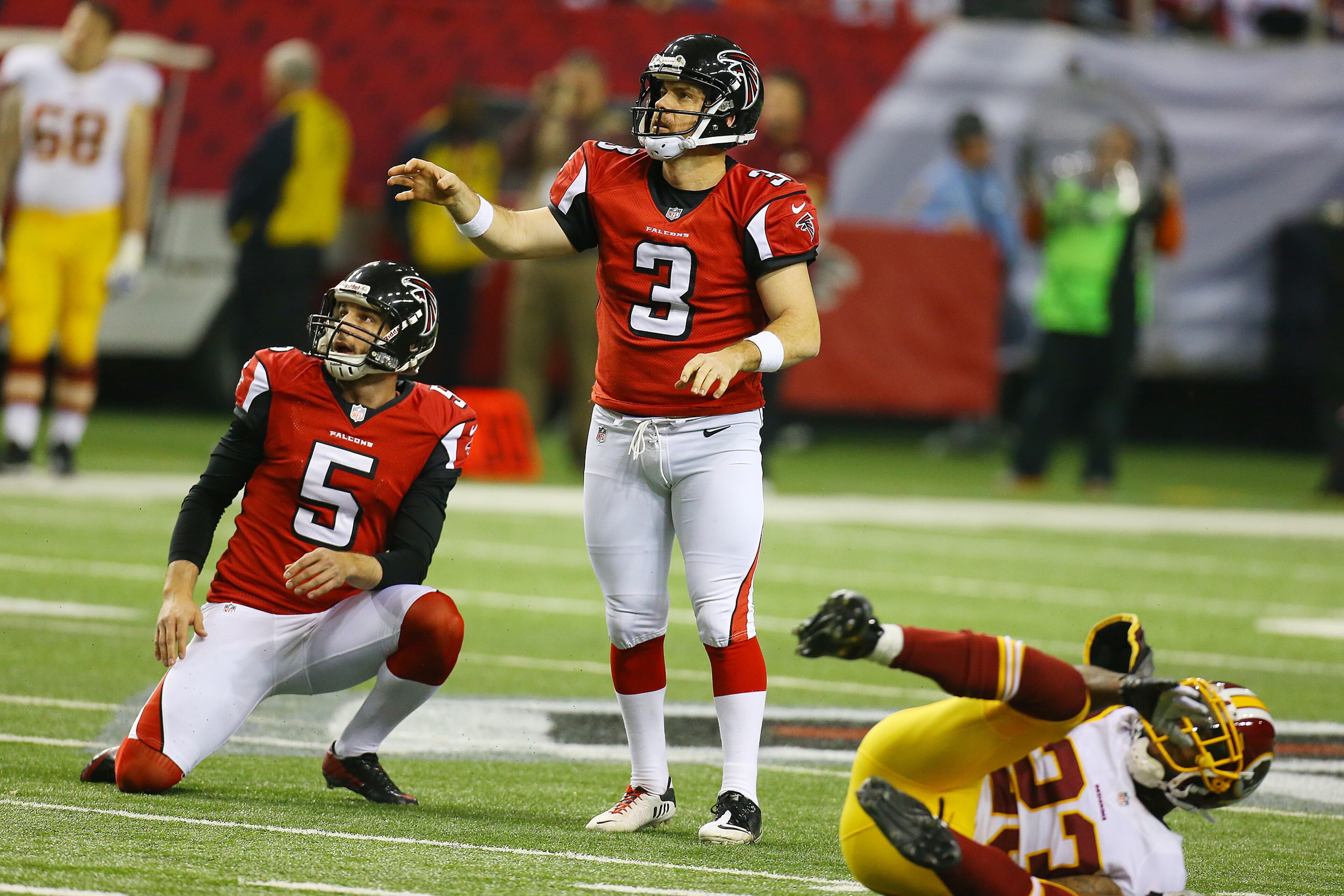 Falcons kicker Matt Bryant makes a long field goal for a 27-20 lead over the Redskins that proved to be the difference in the game during the second half of a NFL football game on Sunday, Dec. 15, 2013, in Atlanta. The Falcons held on for a 27-26 victory.
