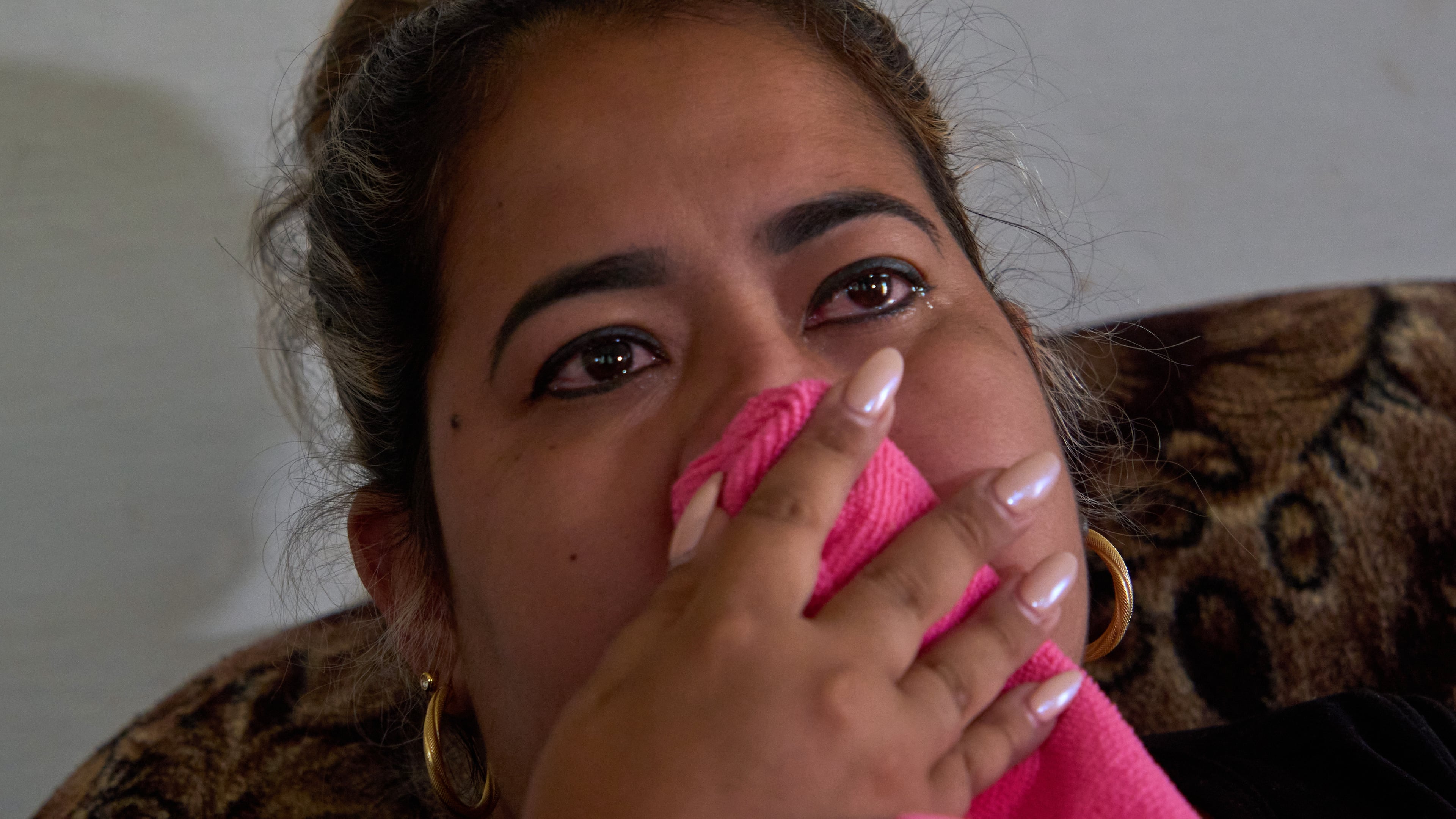 Cancer patient Irisleydis Trista Calzadilla cries during an interview at her home in Batabano, Cuba, Friday, June 26, 2026. (AP Photo/Ramon Espinosa)