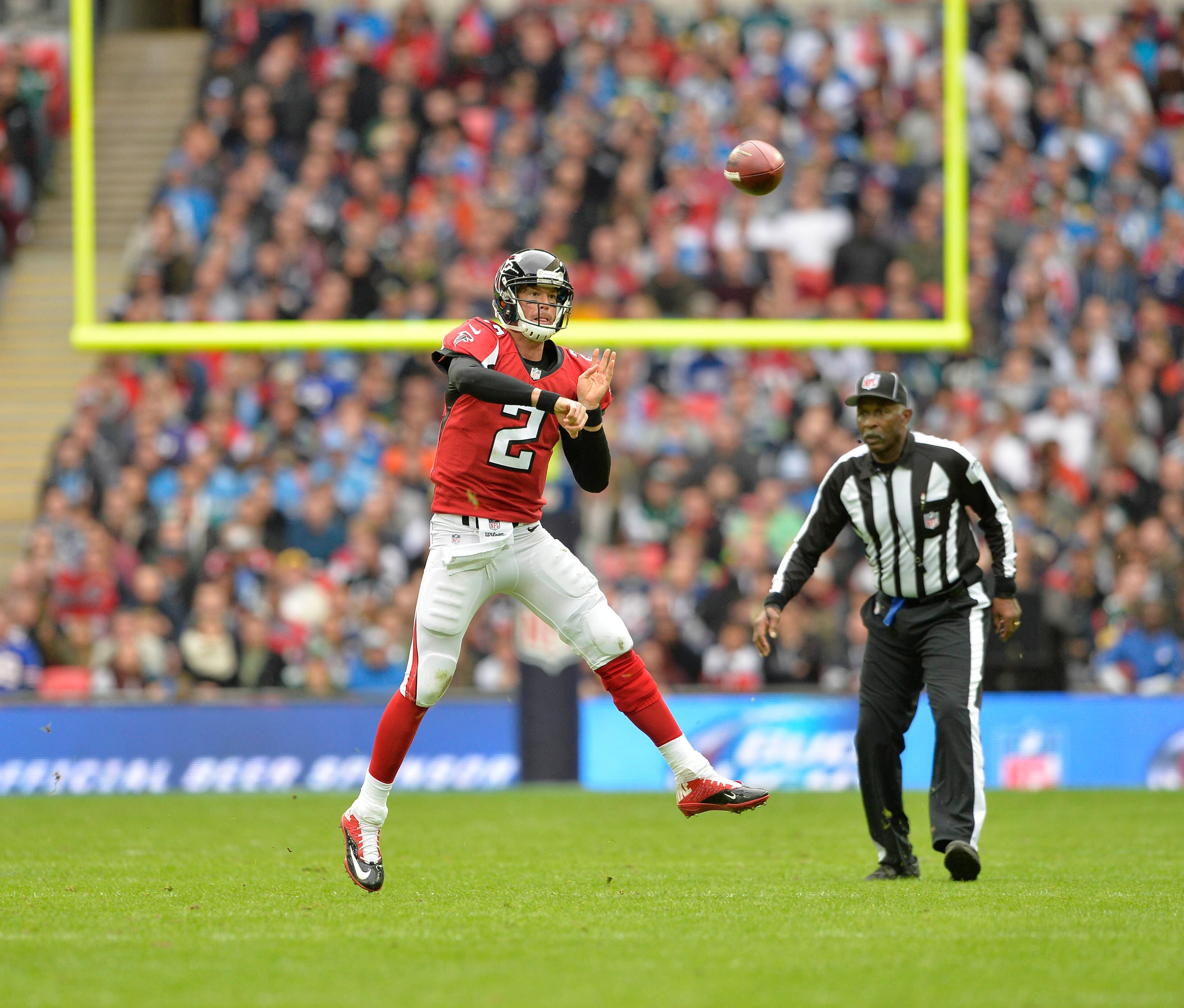 Matt Ryan of the Atlanta Falcons Detroit Lions v Atlanta Falcons, NFL International Series at Wembley Stadium in London. 26/10/14, photo: Sean Ryan /NFL