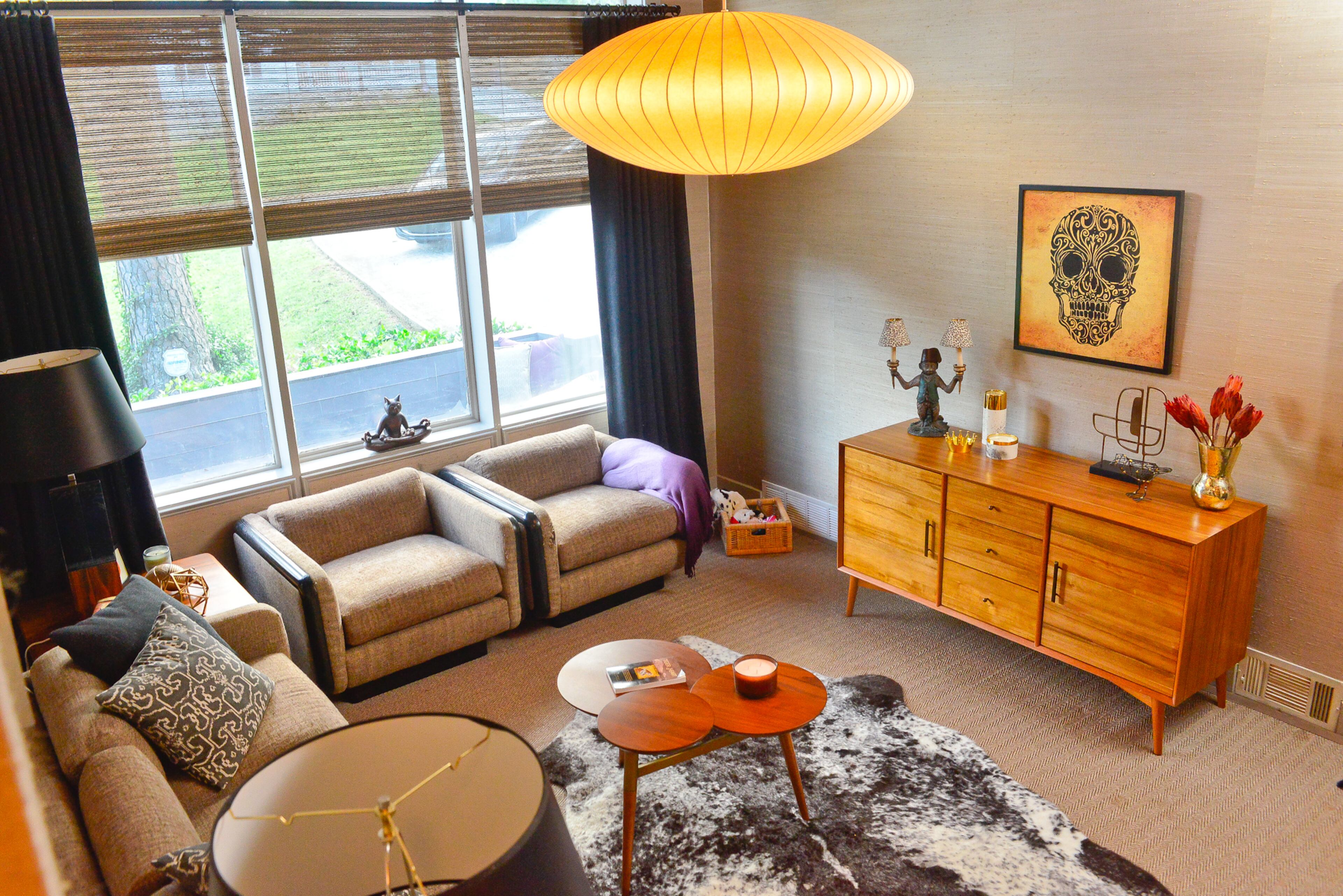 While most of the home came furnished after Flynn renovated it, Drobny and Madeira bought the Mid-Century Console, with beveled edges, and Clover Coffee Table from West Elm at Ponce City Market.