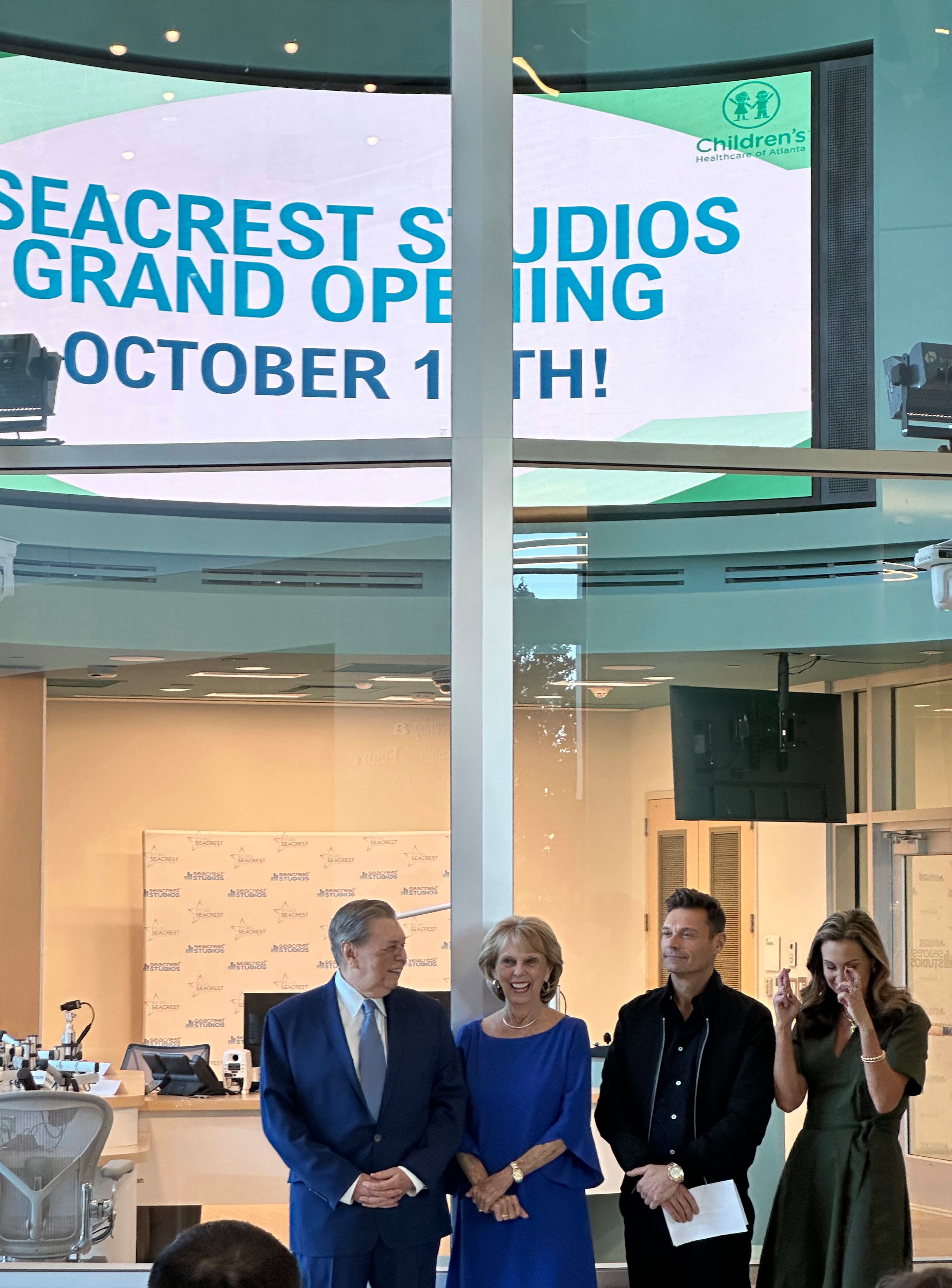 From left, Gary Seacrest, Connie Seacrest, Ryan Seacrest and Meredith Seacrest Leach at the opening of the new Seacrest Studios at the recently opened Arthur M. Blank children's hospital on Oct. 11, 2024. Rodney Ho/AJC