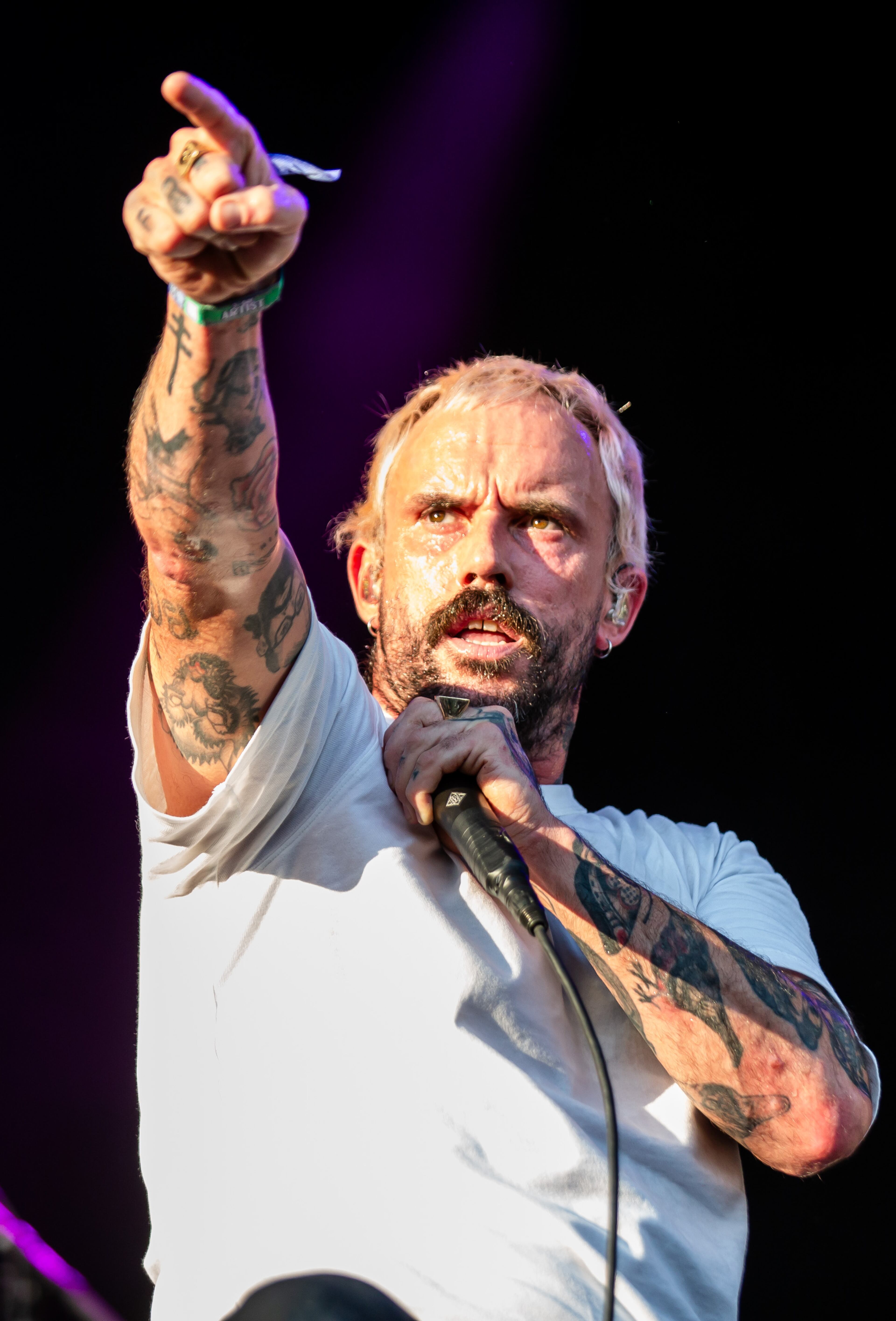 Idles frontman Joe Talbot performs on Friday, Sept. 19, 2025, in Atlanta’s Piedmont Park during the first day of Shaky Knees. (Ryan Fleisher for the AJC)