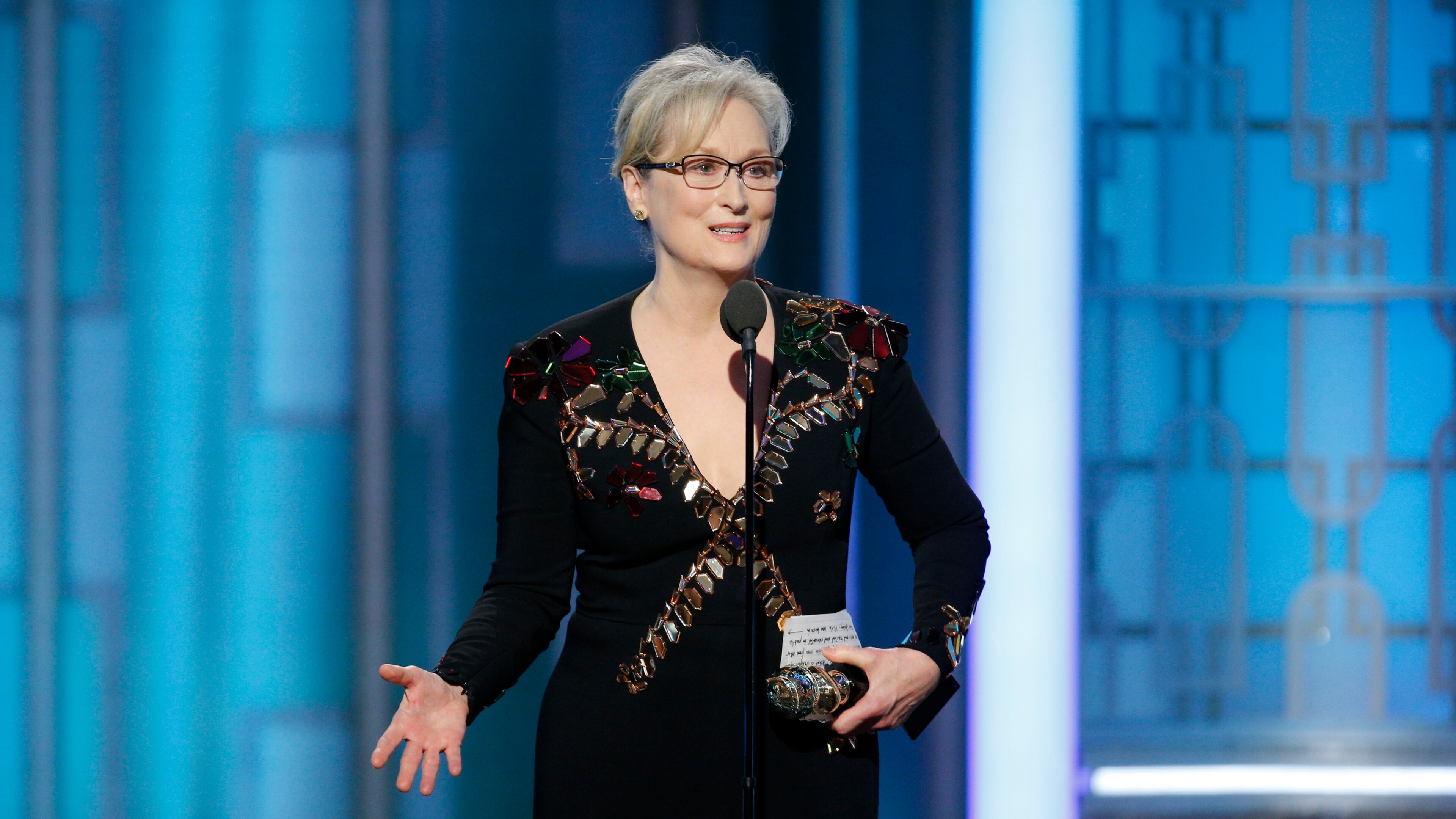 Meryl Streep poses in the press room during the 74th Annual Golden Globe Awards at The Beverly Hilton Hotel on Sunday in Beverly Hills, California. Alberto E. Rodriguez/Getty Images