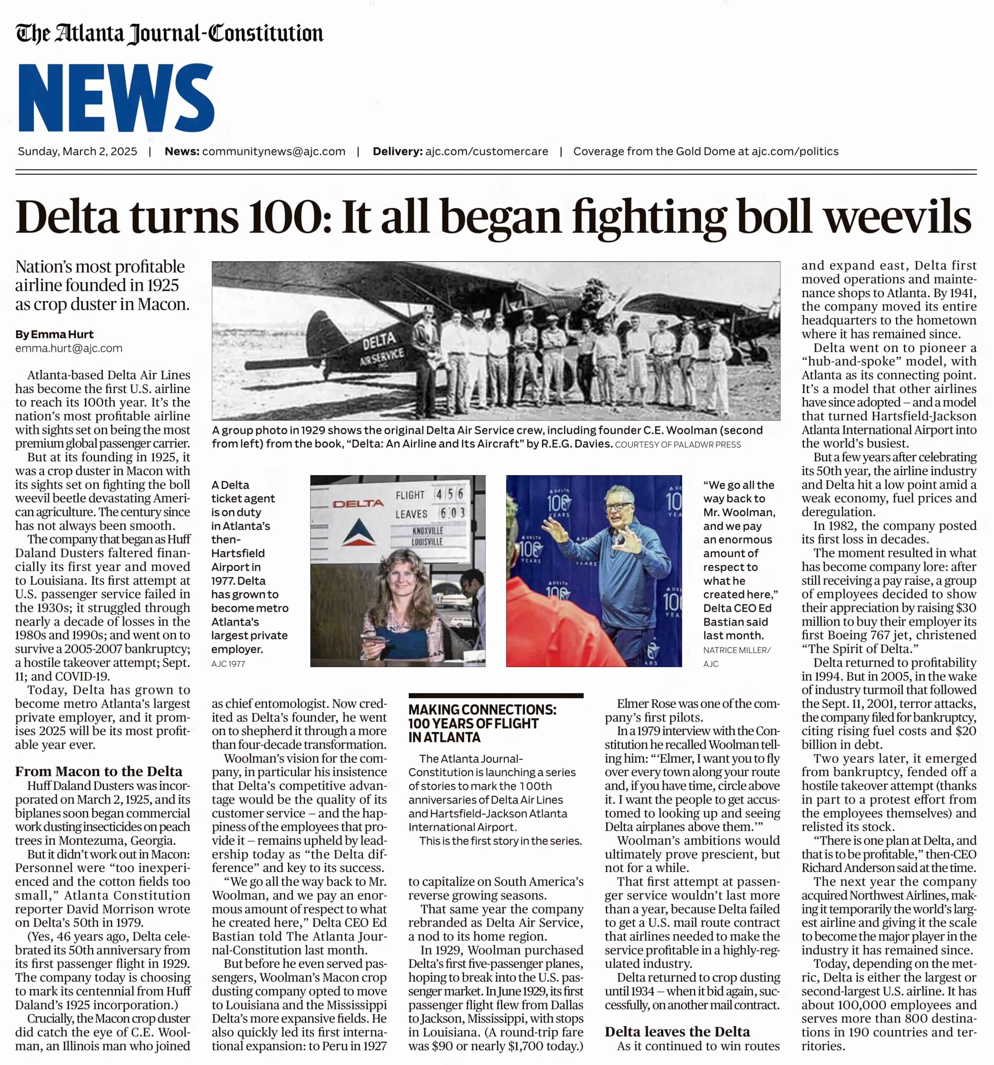 In keeping with its longstanding mandate to cover Atlanta's largest employers, the AJC publishes a multi-part, multi-media series on the centennial of Delta Air Lines in 2025. (AJC Archives)