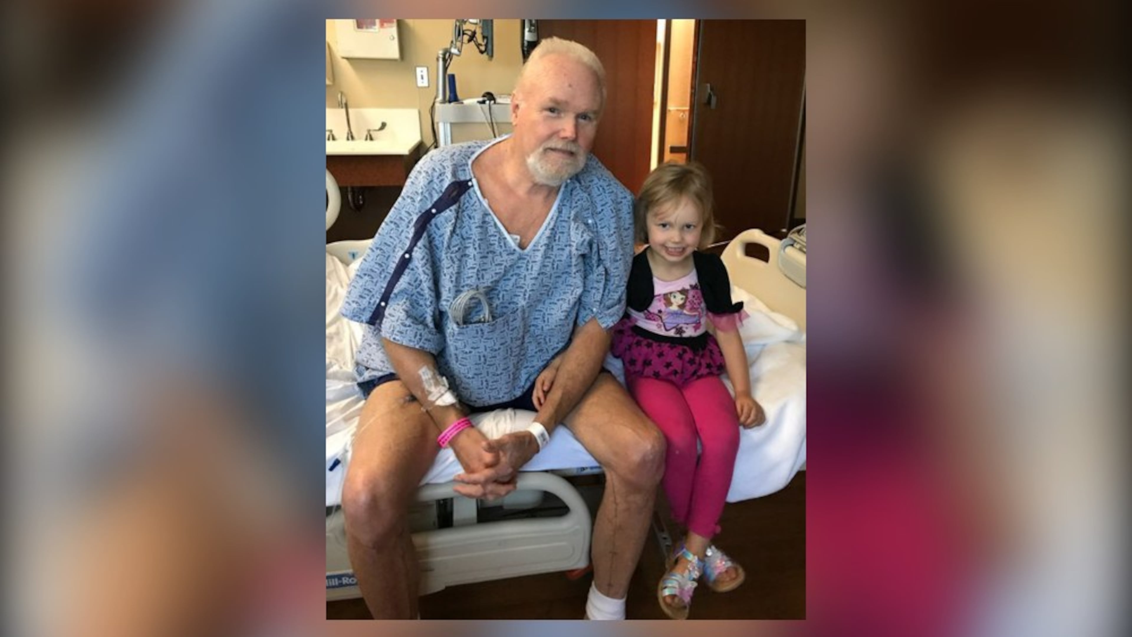 Ronald Yarbrough is visited in hospital by his granddaughter, Roxanne Hachat, while recovering from a heart attack in 2019. His widow Glenda filed a lawsuit after his death. (Courtesy of Glenda Yarbrough via attorney Lloyd Bell)