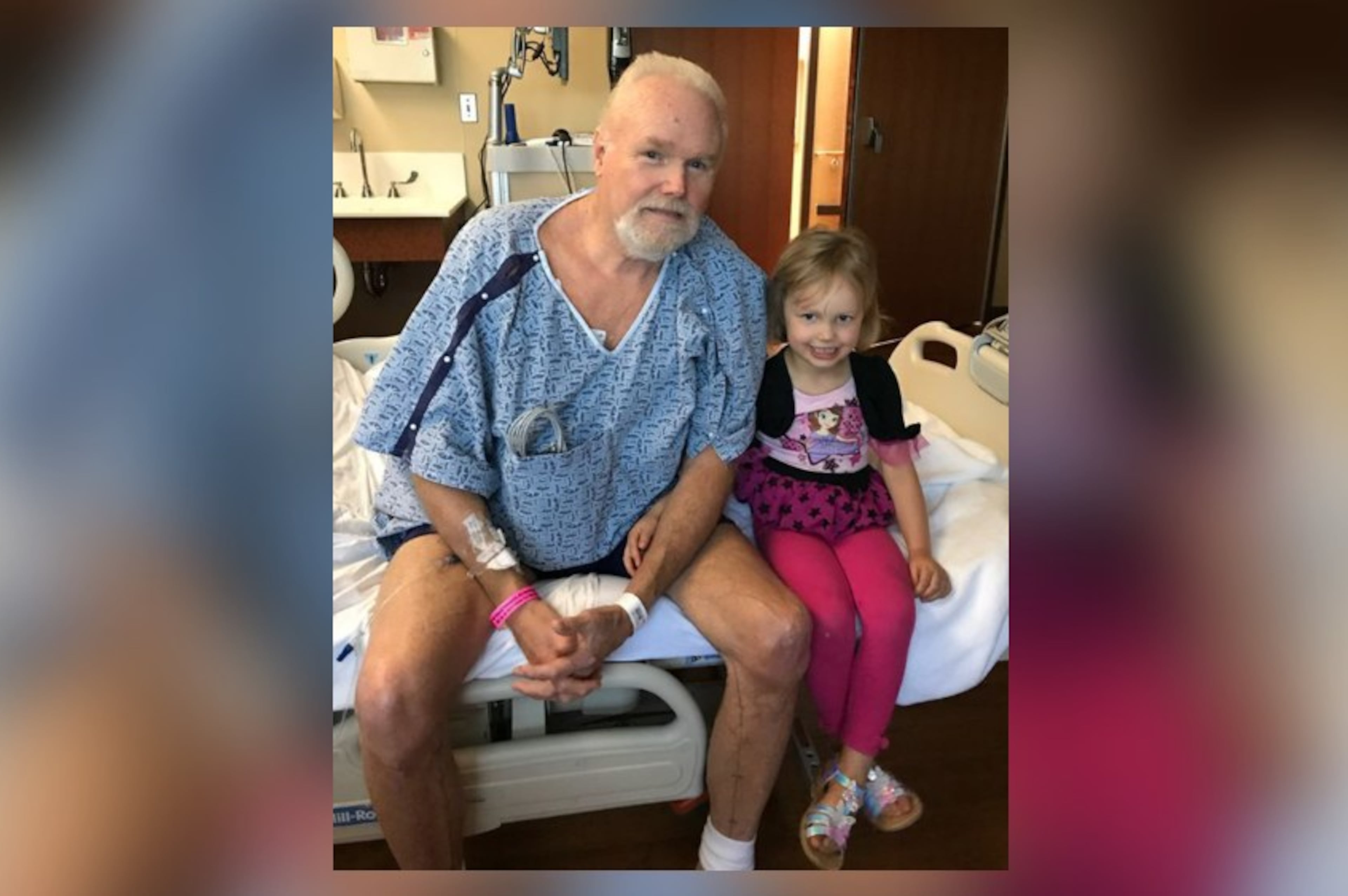 Ronald Yarbrough is visited in hospital by his granddaughter, Roxanne Hachat, while recovering from a heart attack in 2019. His widow Glenda filed a lawsuit after his death. (Courtesy of Glenda Yarbrough via attorney Lloyd Bell)