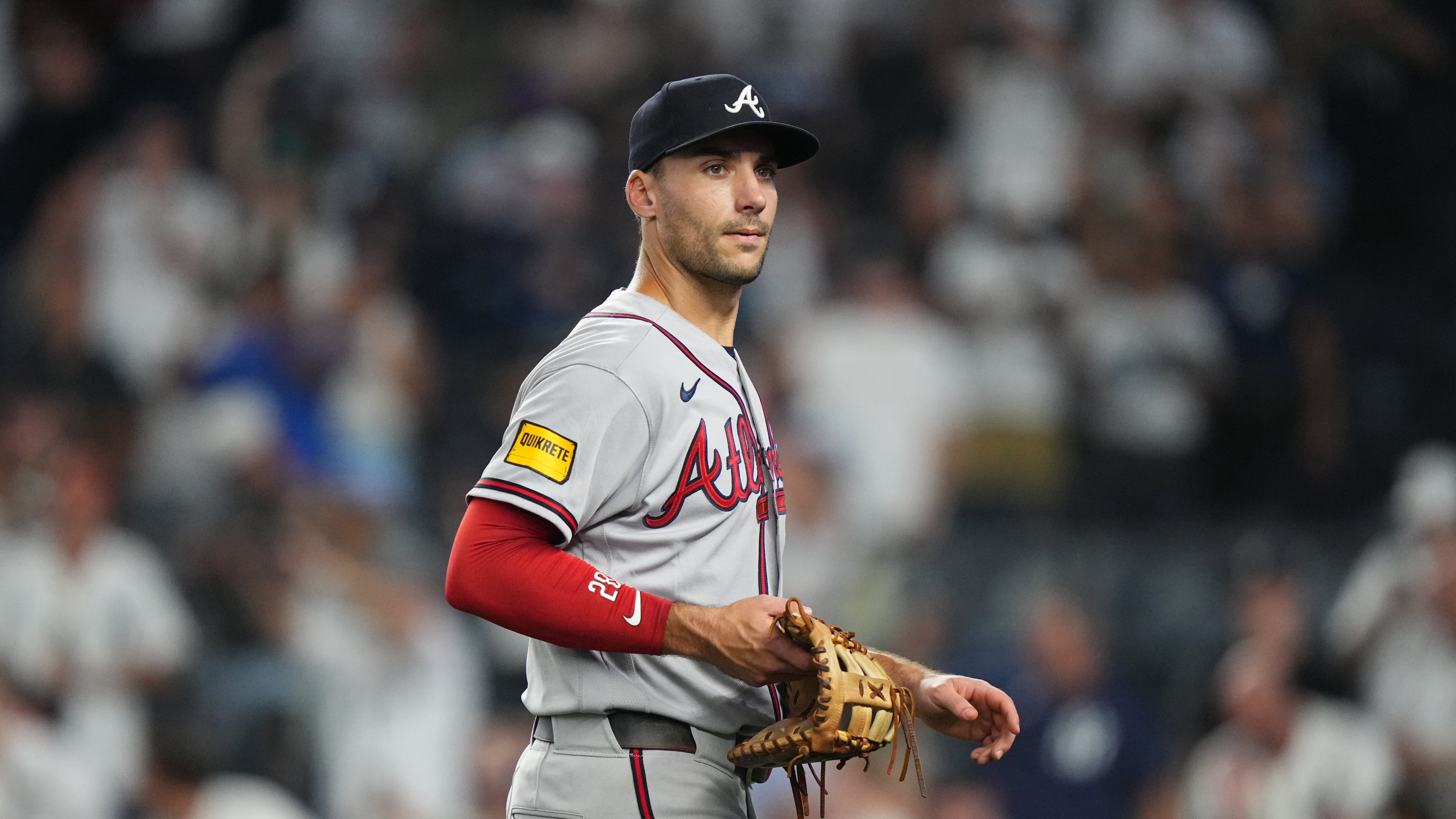 Matt Olson leaves the field after a Saturday's game against the New York Yankees. (Frank Franklin II/AP)